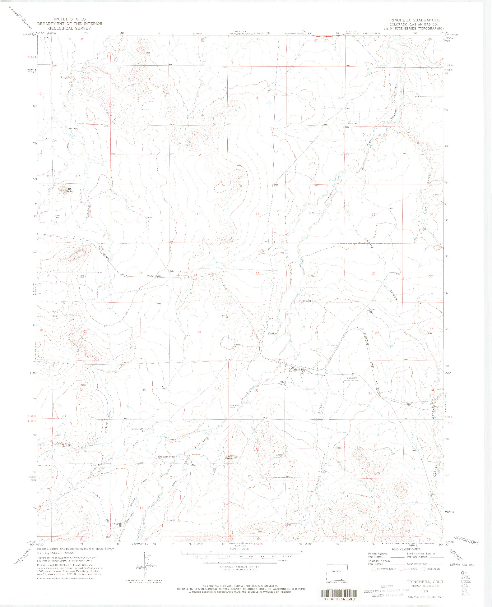 USGS 1:24000-SCALE QUADRANGLE FOR TRINCHERA, CO 1971