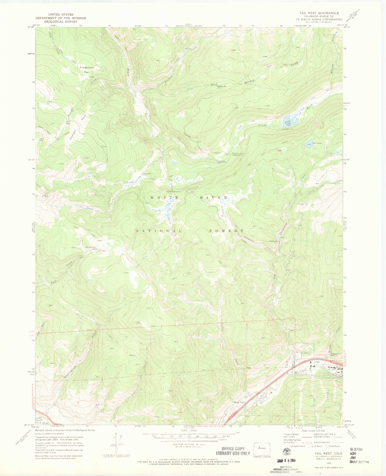 USGS 1:24000-SCALE QUADRANGLE FOR VAIL WEST, CO 1970