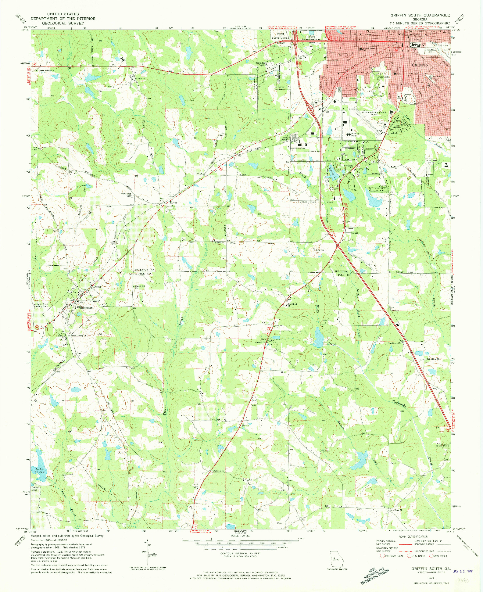 USGS 1:24000-SCALE QUADRANGLE FOR GRIFFIN SOUTH, GA 1971