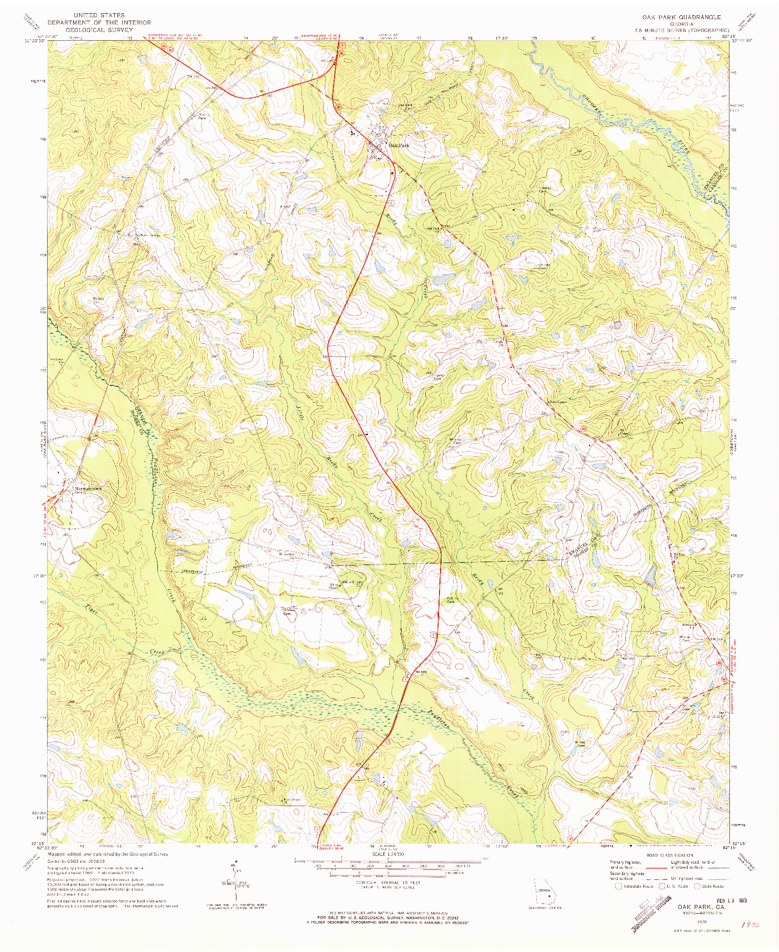 USGS 1:24000-SCALE QUADRANGLE FOR OAK PARK, GA 1970