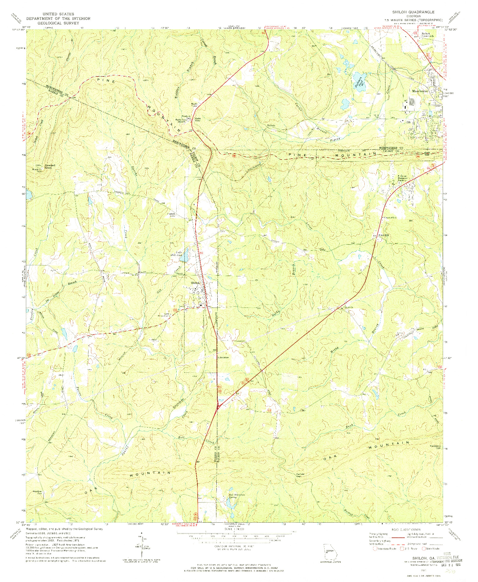 USGS 1:24000-SCALE QUADRANGLE FOR SHILOH, GA 1971