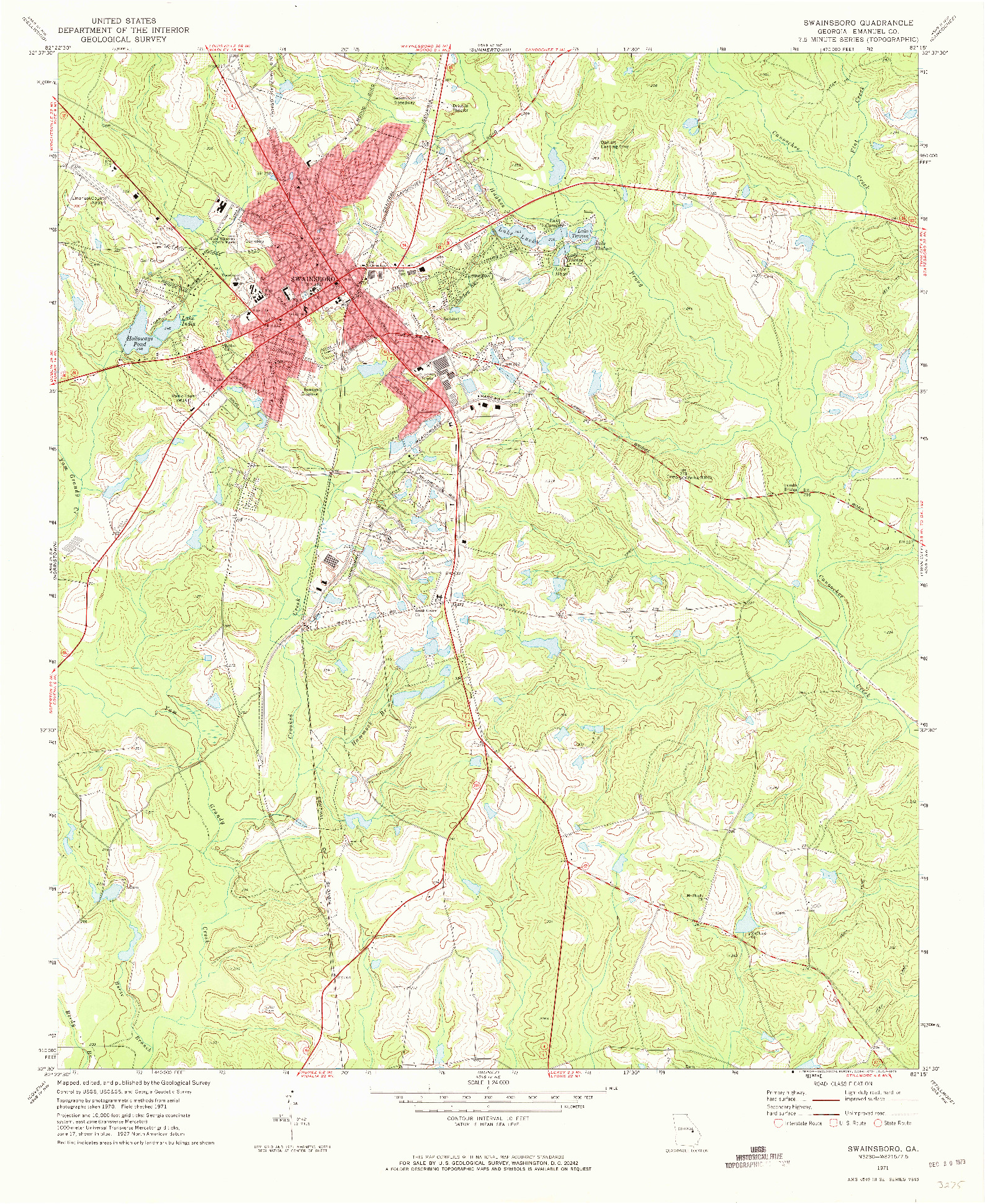 USGS 1:24000-SCALE QUADRANGLE FOR SWAINSBORO, GA 1971