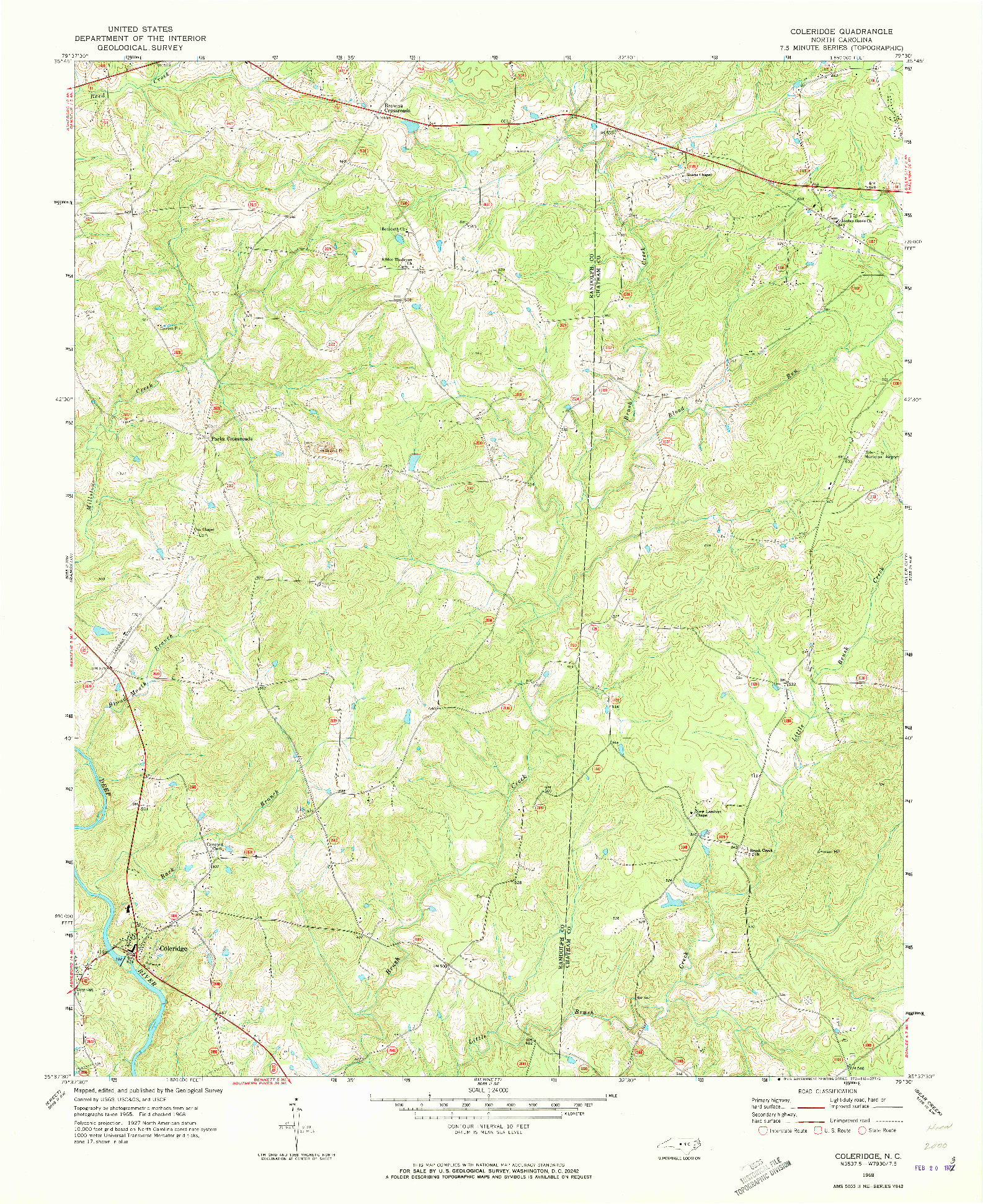 USGS 1:24000-SCALE QUADRANGLE FOR COLERIDGE, NC 1968