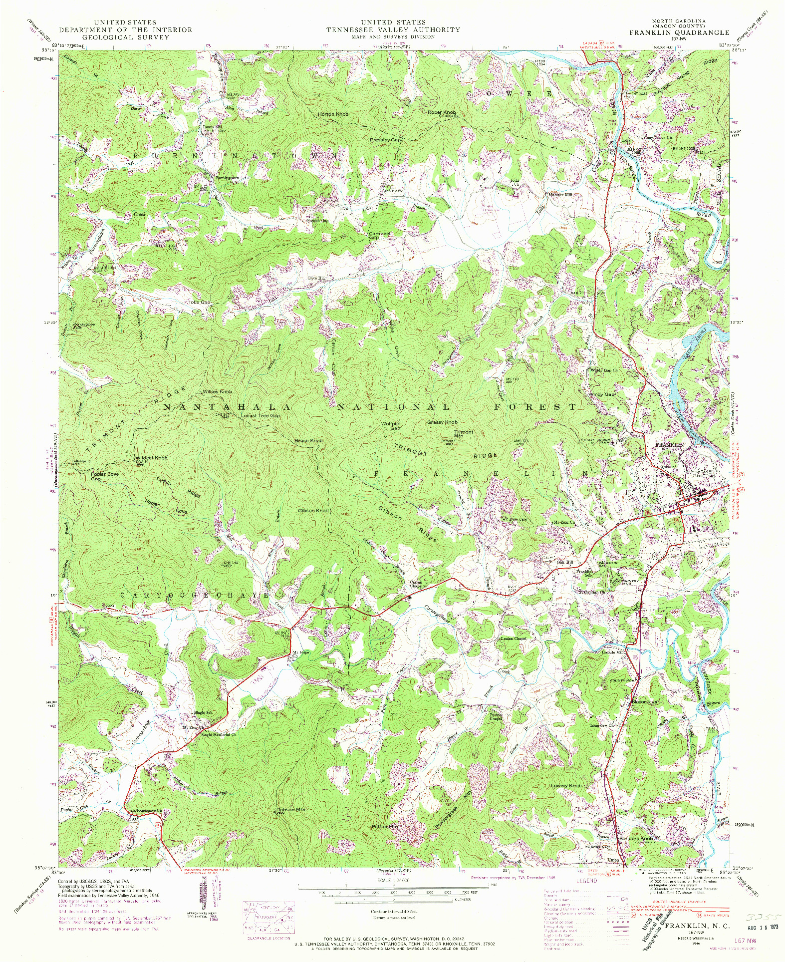 USGS 1:24000-SCALE QUADRANGLE FOR FRANKLIN, NC 1946