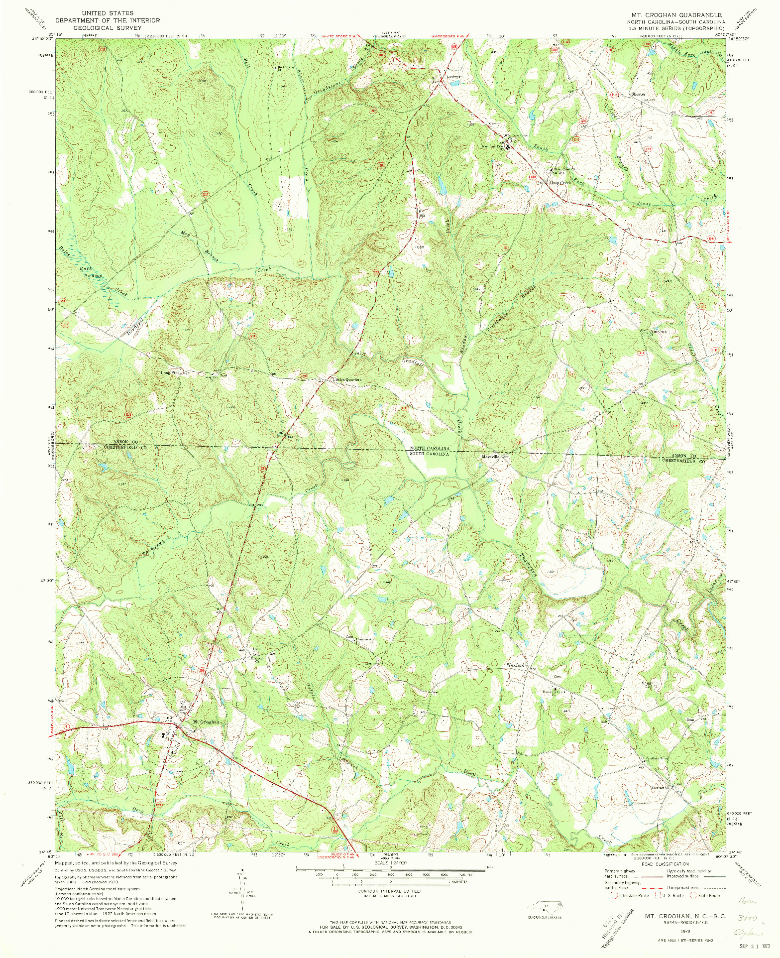 USGS 1:24000-SCALE QUADRANGLE FOR MT. CROGHAN, NC 1970