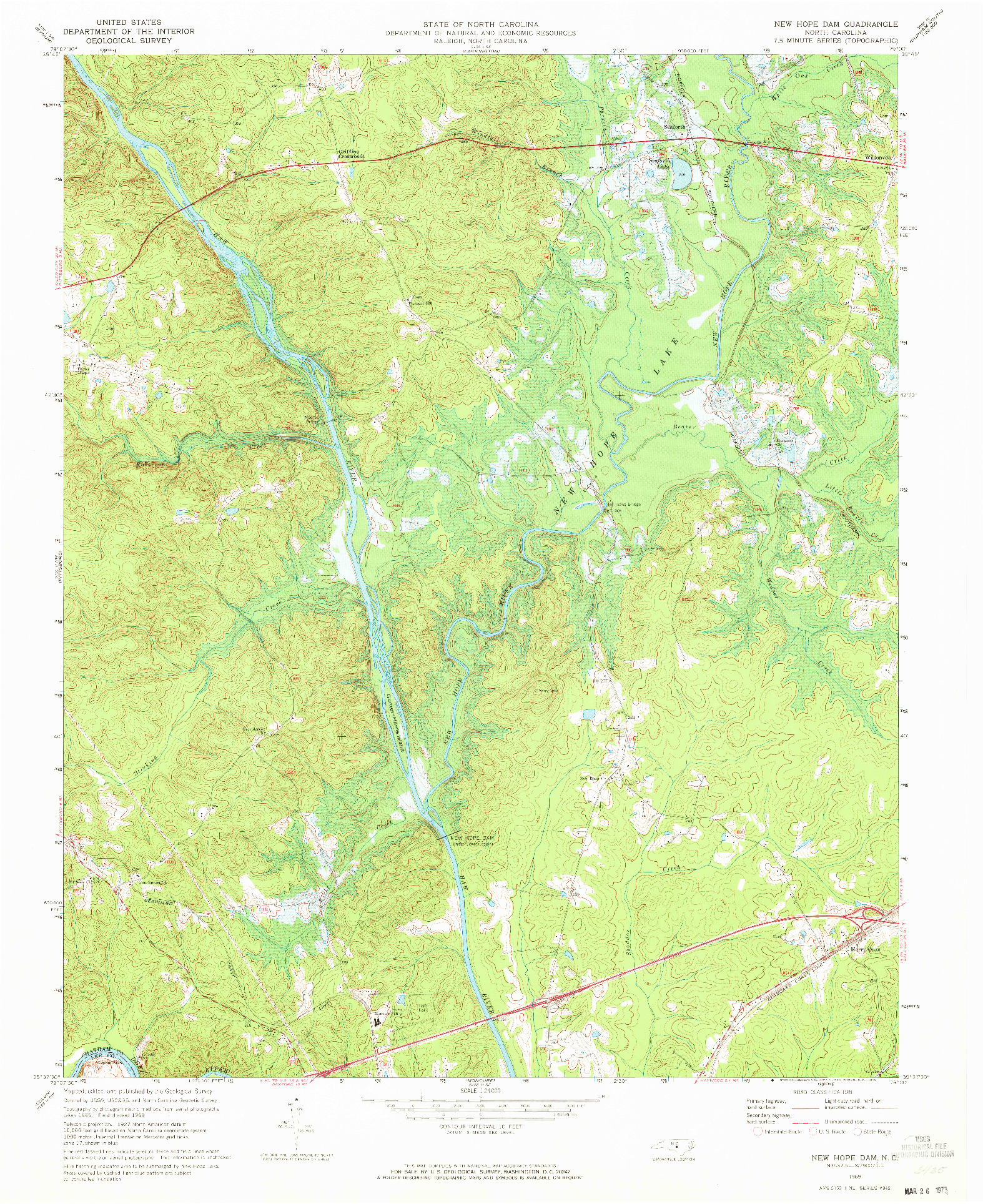 USGS 1:24000-SCALE QUADRANGLE FOR NEW HOPE DAM, NC 1969