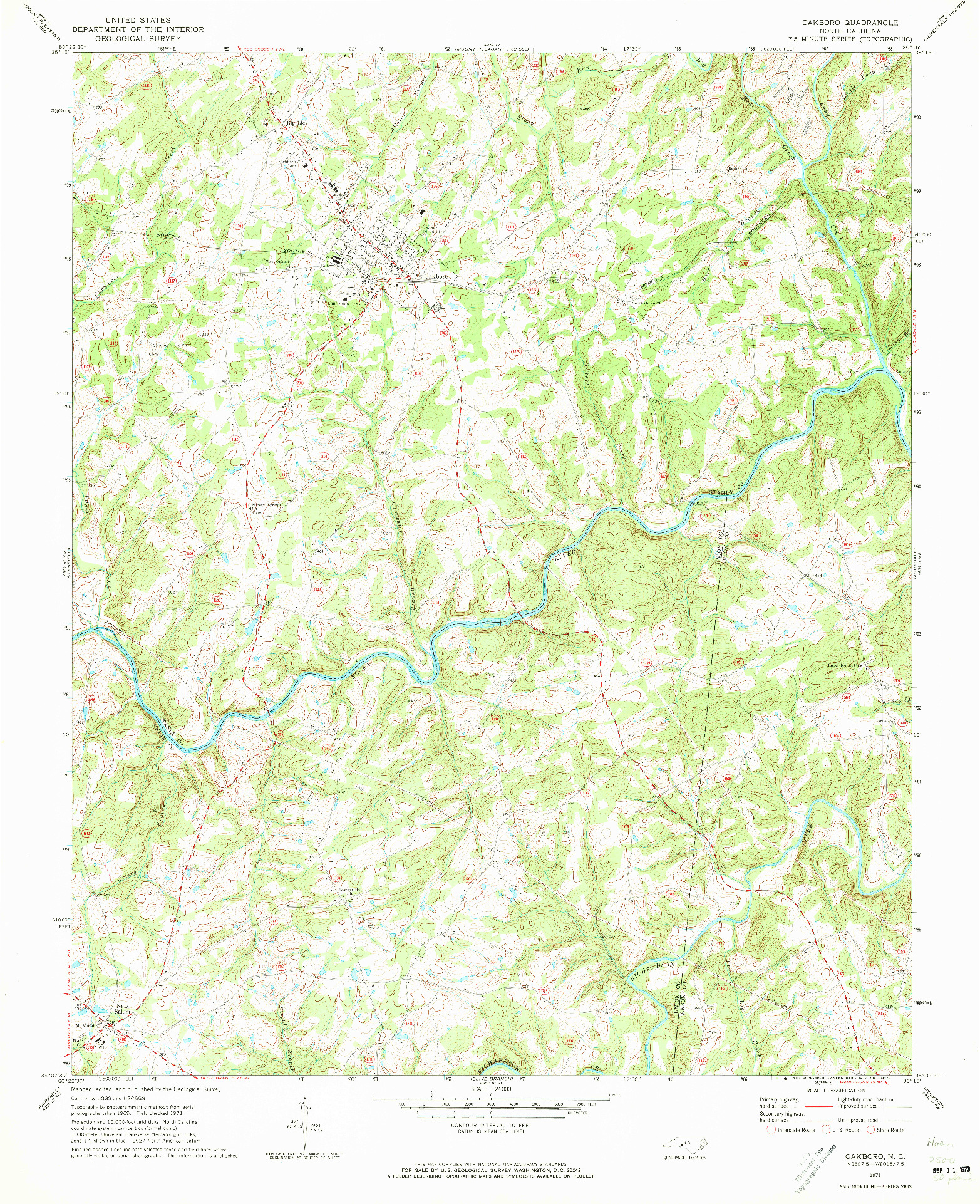 USGS 1:24000-SCALE QUADRANGLE FOR OAKBORO, NC 1971