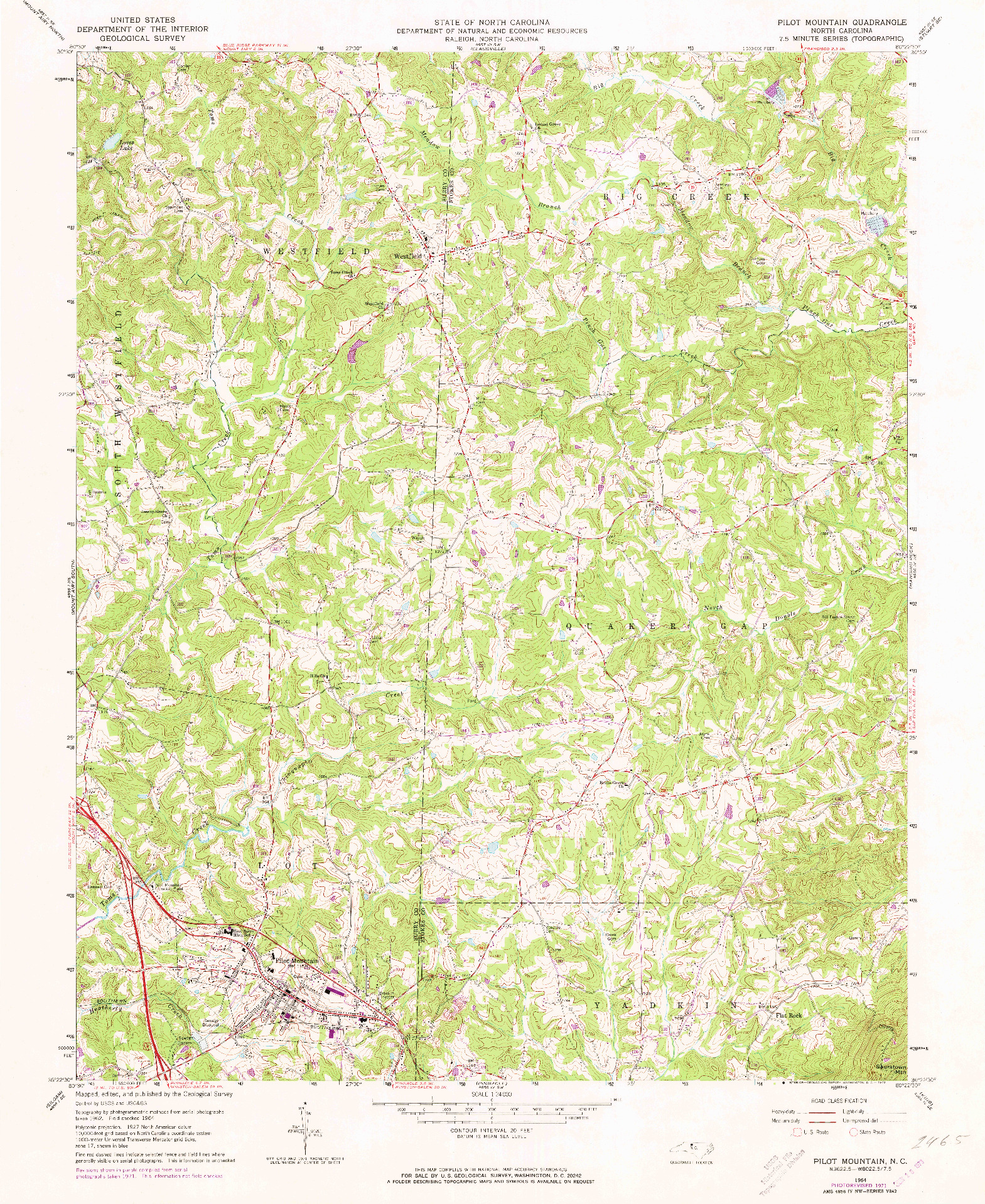 USGS 1:24000-SCALE QUADRANGLE FOR PILOT MOUNTAIN, NC 1964