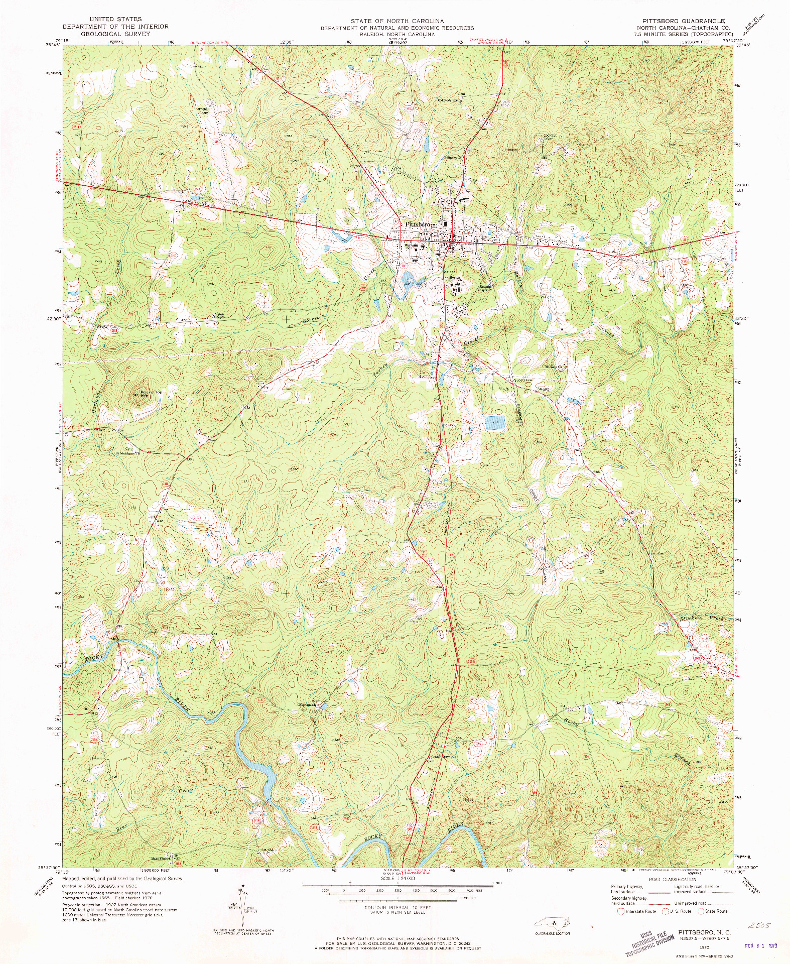 USGS 1:24000-SCALE QUADRANGLE FOR PITTSBORO, NC 1970