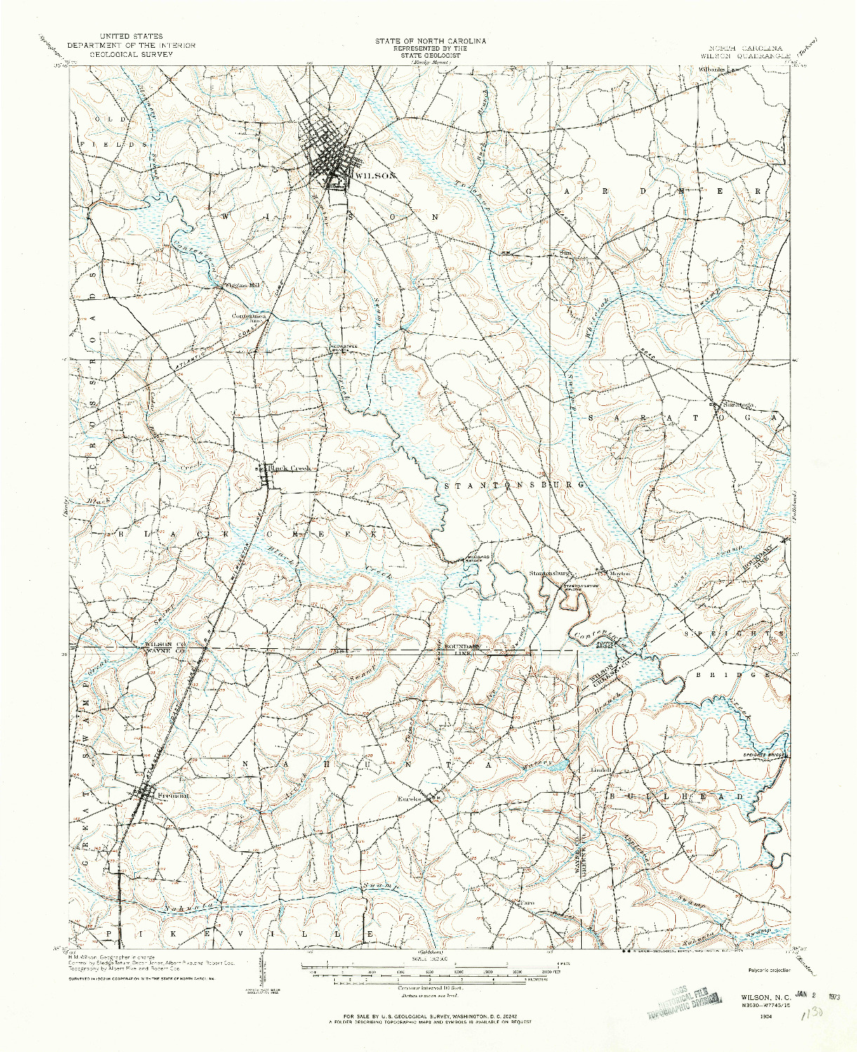 USGS 1:62500-SCALE QUADRANGLE FOR WILSON, NC 1904