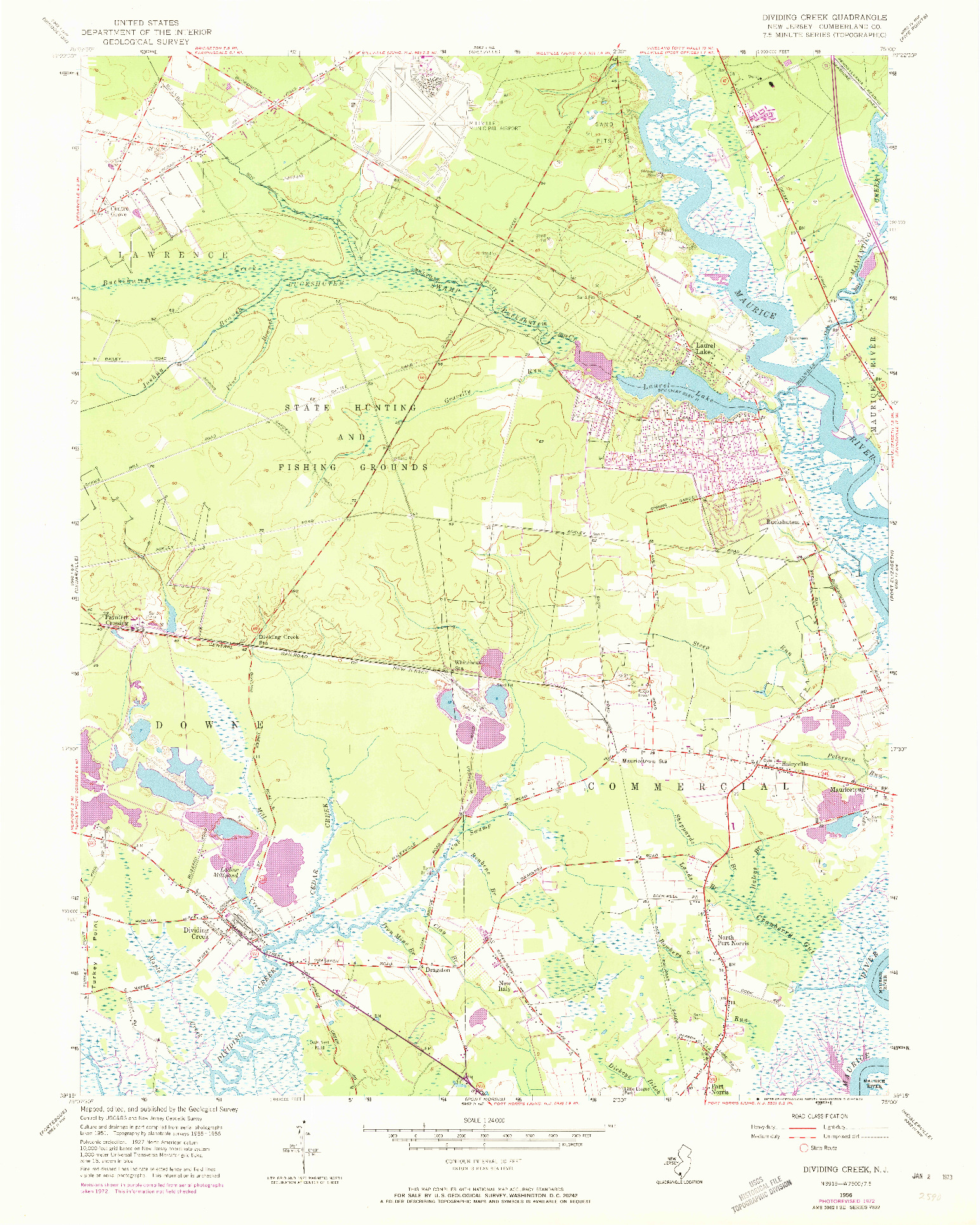 USGS 1:24000-SCALE QUADRANGLE FOR DIVIDING CREEK, NJ 1956