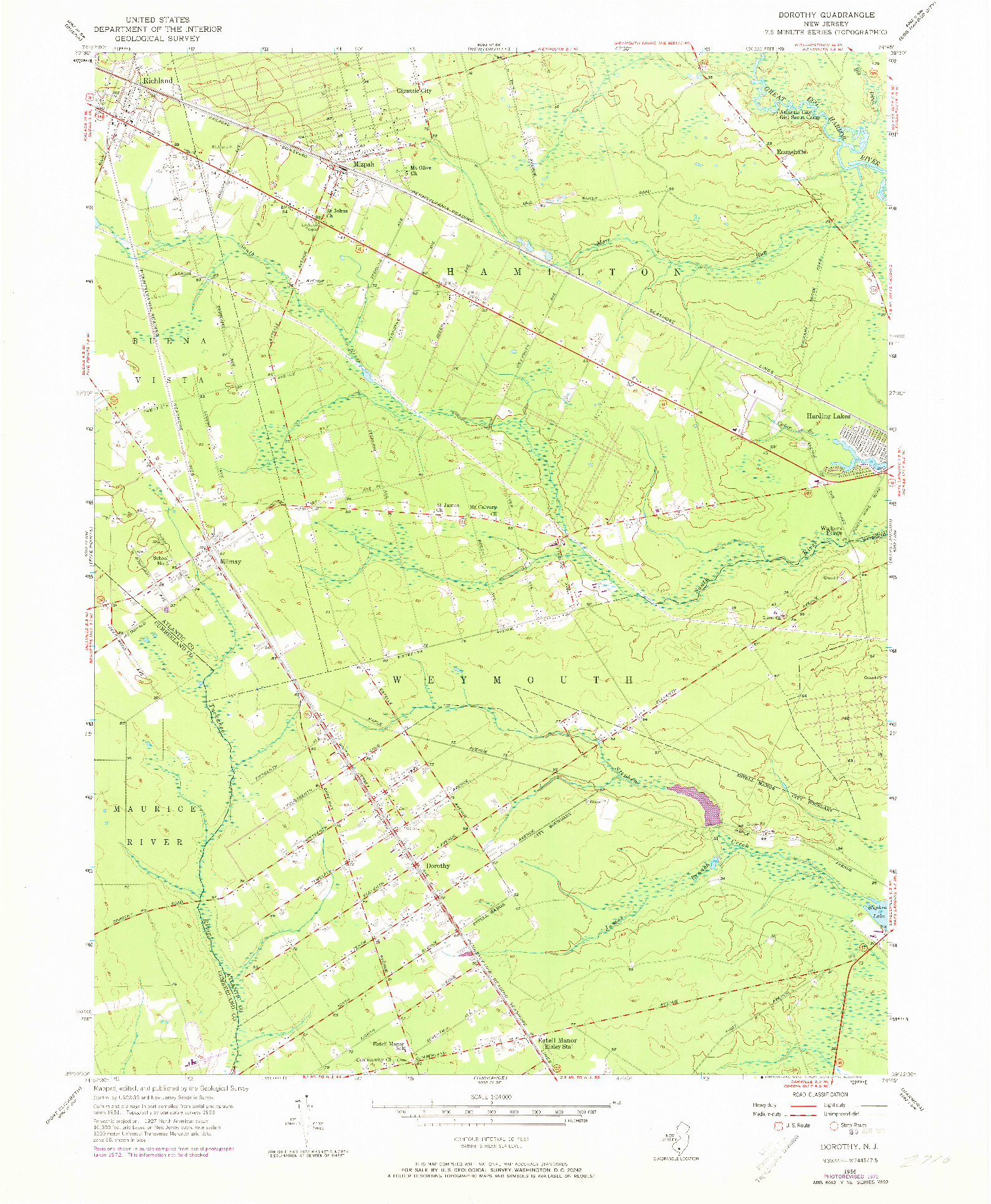 USGS 1:24000-SCALE QUADRANGLE FOR DOROTHY, NJ 1956