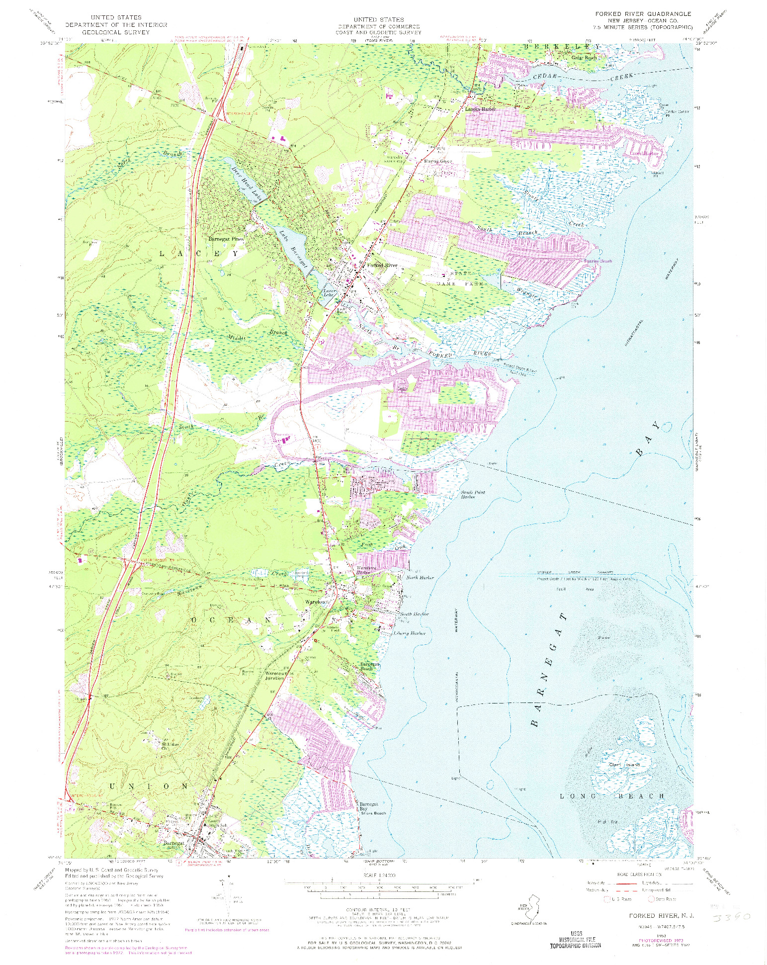 USGS 1:24000-SCALE QUADRANGLE FOR FORKED RIVER, NJ 1953