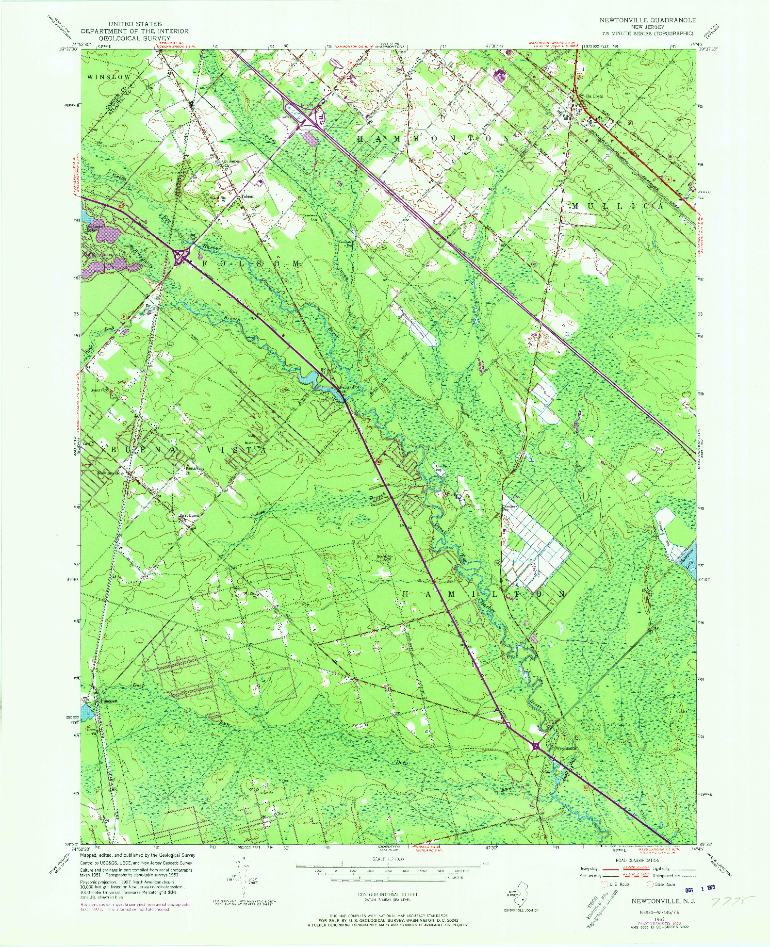 USGS 1:24000-SCALE QUADRANGLE FOR NEWTONVILLE, NJ 1953