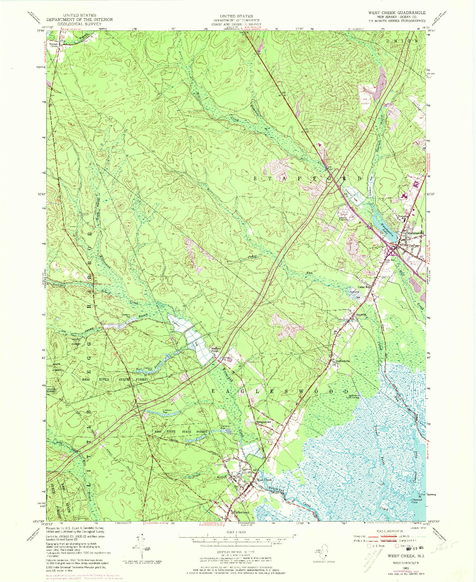 USGS 1:24000-SCALE QUADRANGLE FOR WEST CREEK, NJ 1951