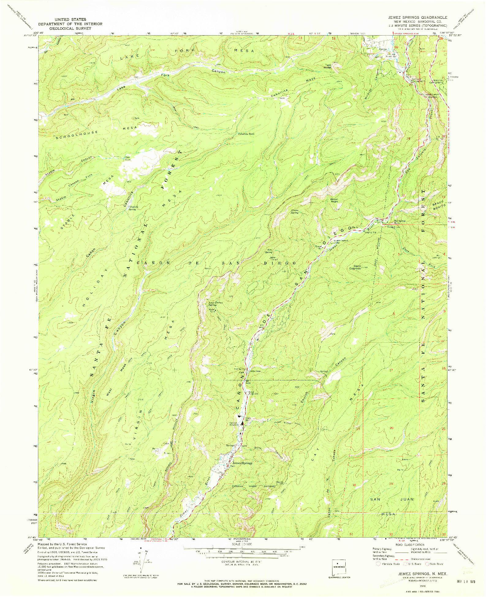 USGS 1:24000-SCALE QUADRANGLE FOR JEMEZ SPRINGS, NM 1970