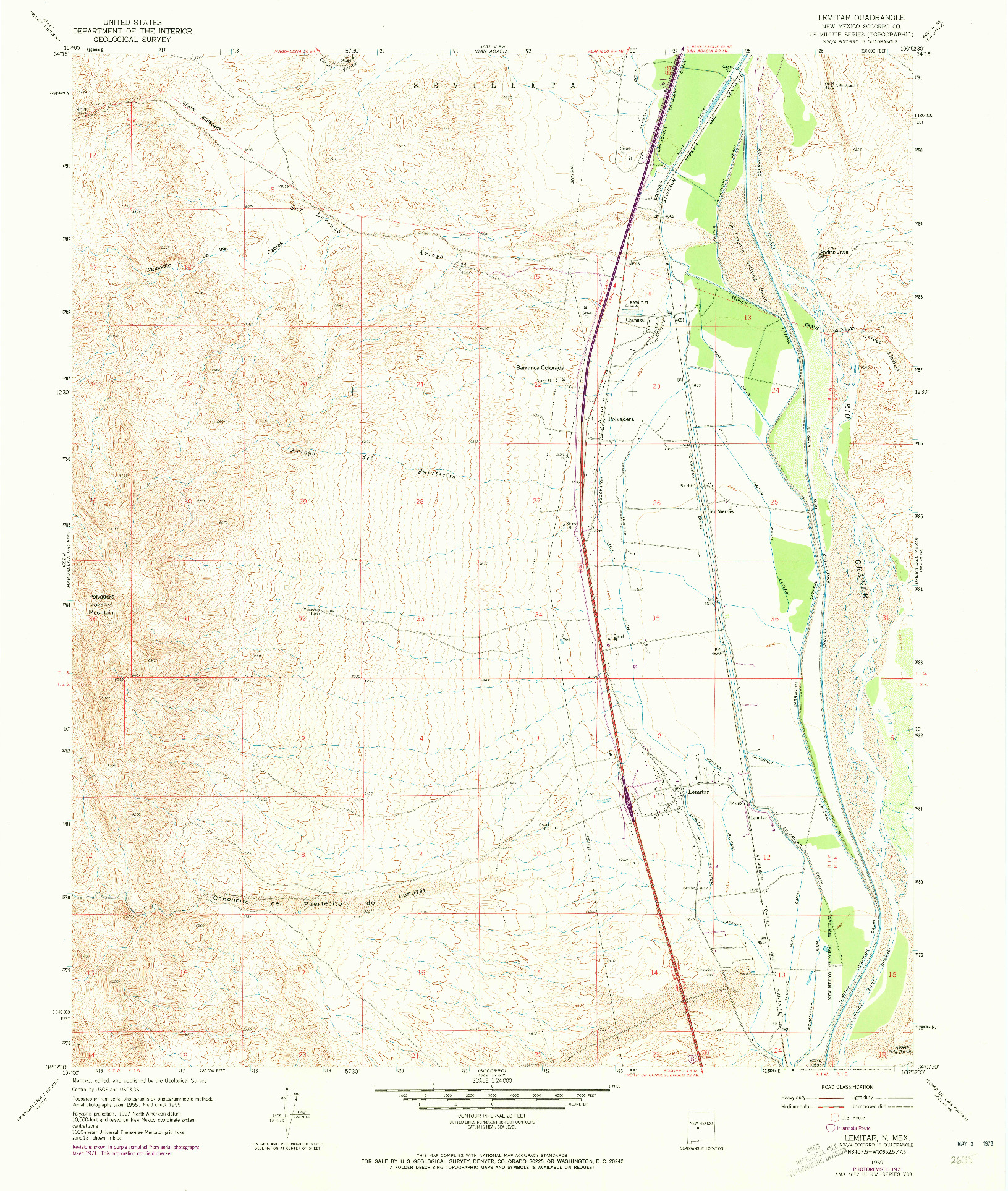 USGS 1:24000-SCALE QUADRANGLE FOR LEMITAR, NM 1959