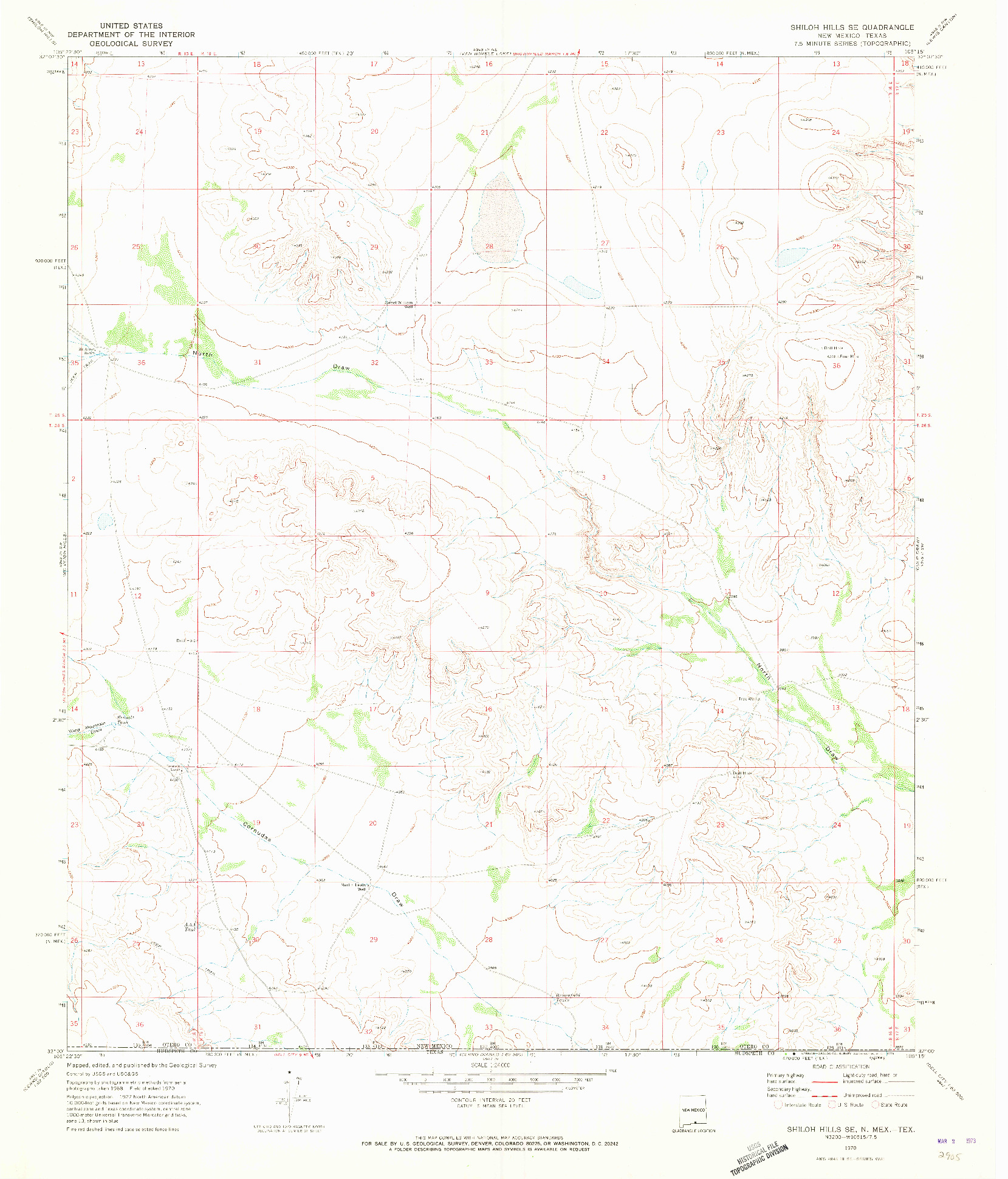 USGS 1:24000-SCALE QUADRANGLE FOR SHILOH HILLS SE, NM 1970