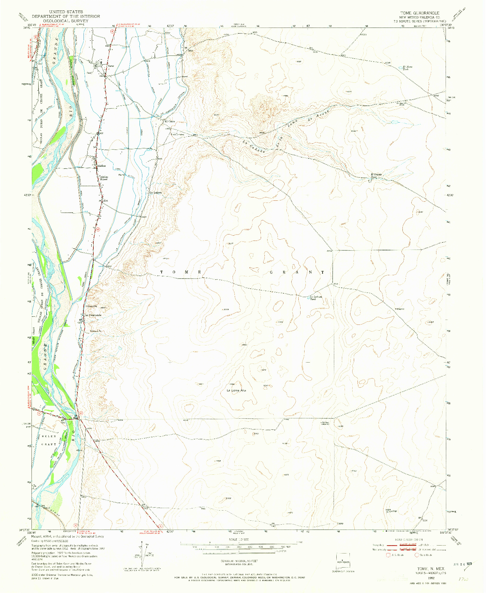 USGS 1:24000-SCALE QUADRANGLE FOR TOME, NM 1952