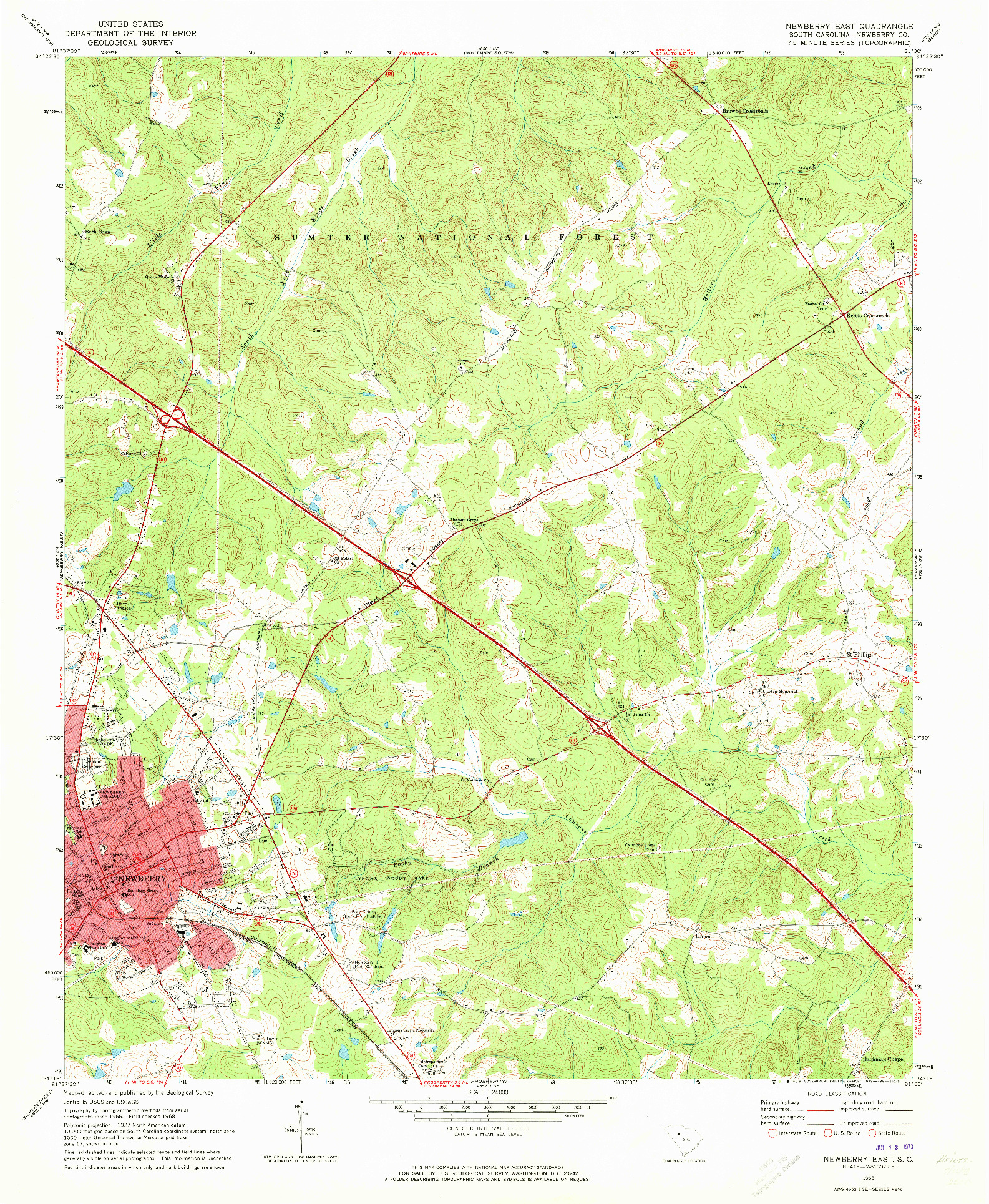 USGS 1:24000-SCALE QUADRANGLE FOR NEWBERRY EAST, SC 1968