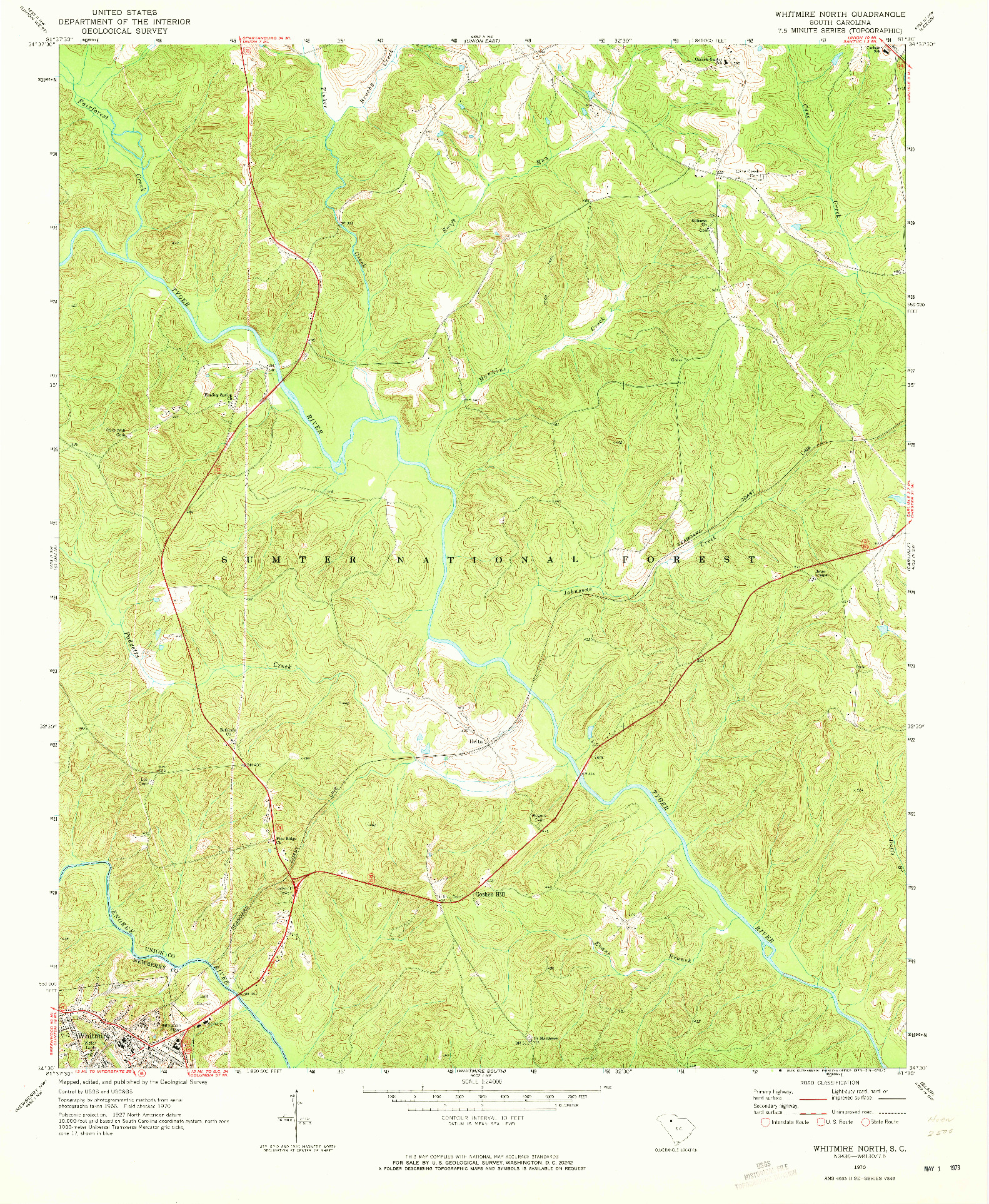 USGS 1:24000-SCALE QUADRANGLE FOR WHITMIRE NORTH, SC 1970