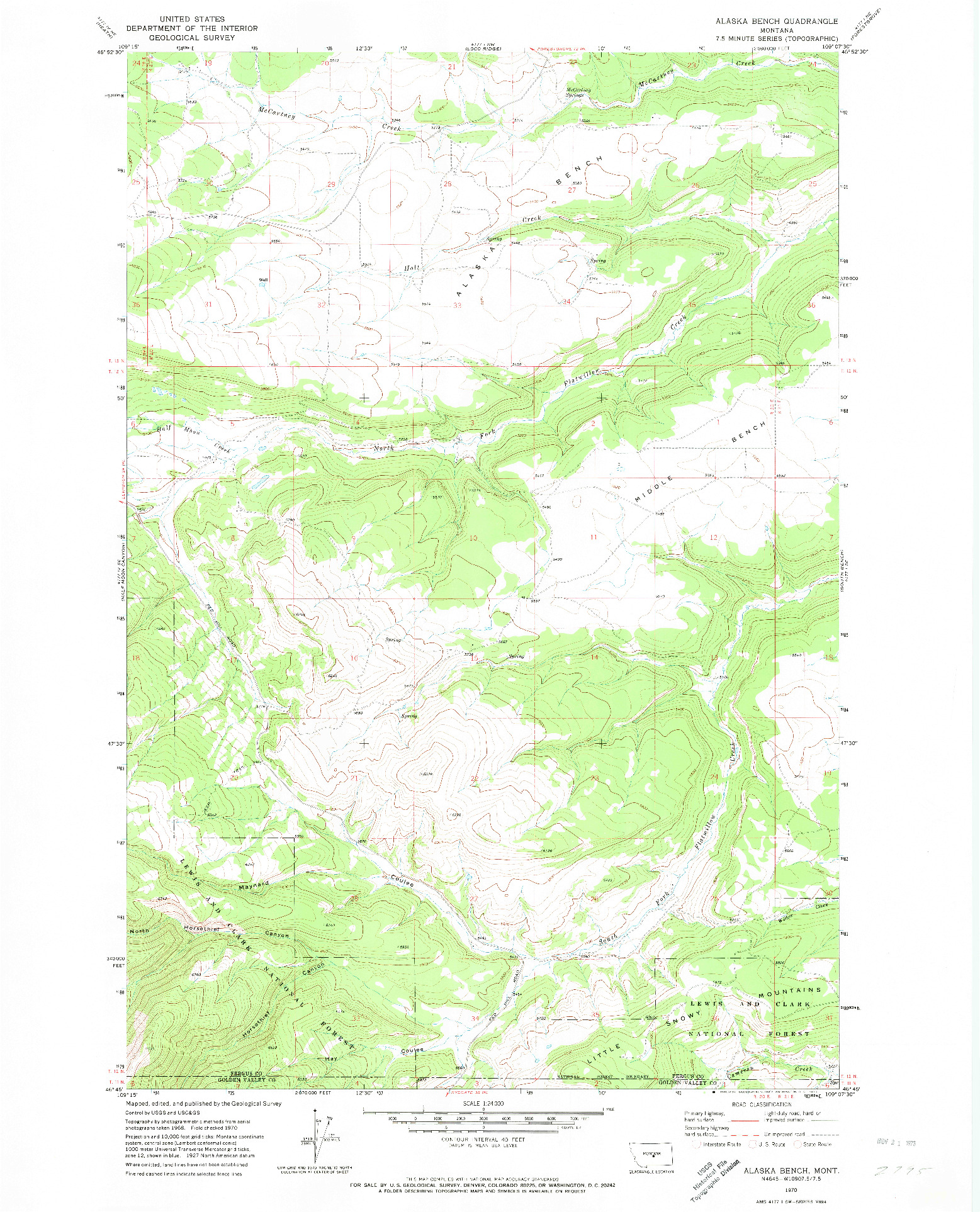 USGS 1:24000-SCALE QUADRANGLE FOR ALASKA BENCH, MT 1970
