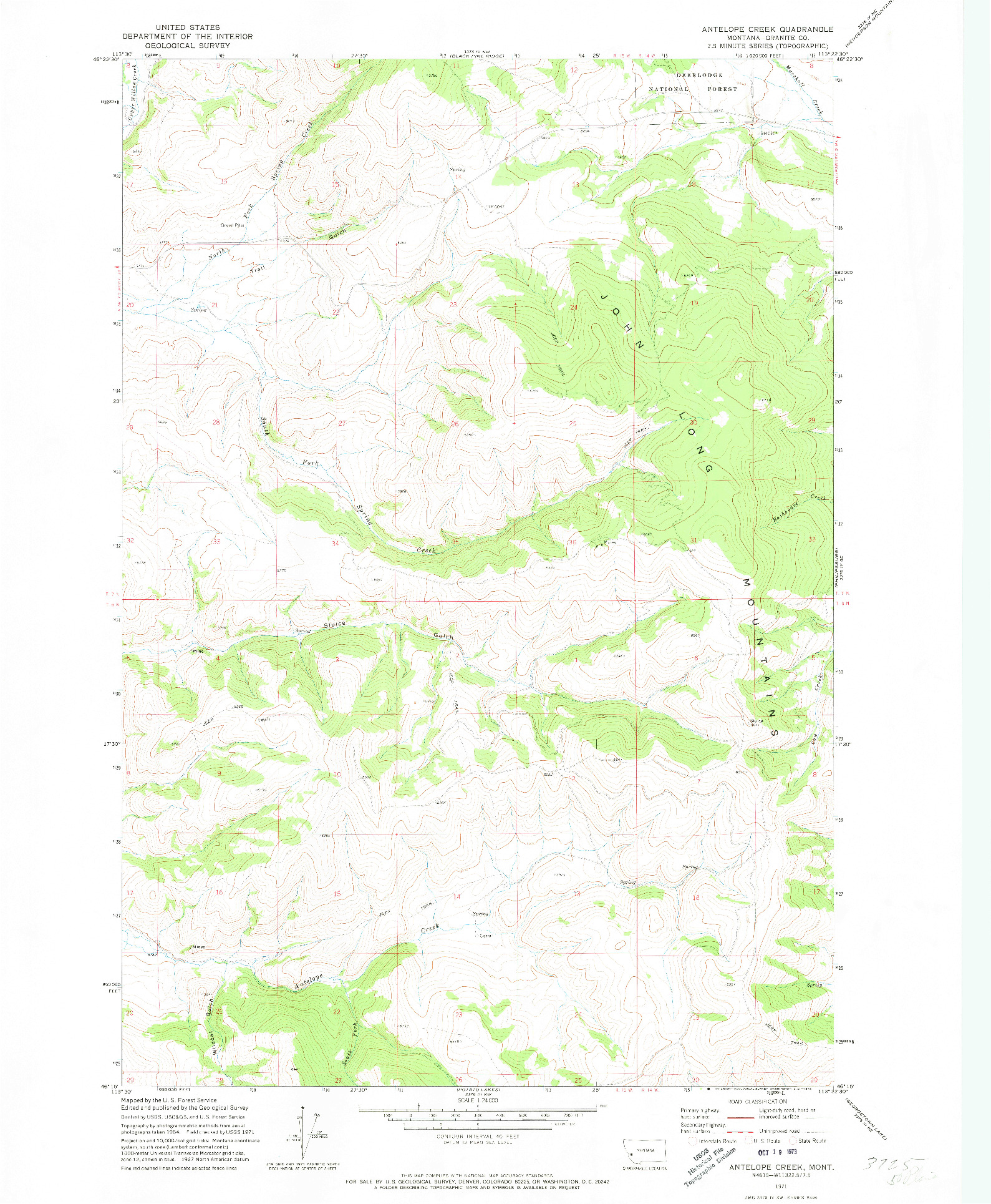 USGS 1:24000-SCALE QUADRANGLE FOR ANTELOPE CREEK, MT 1971