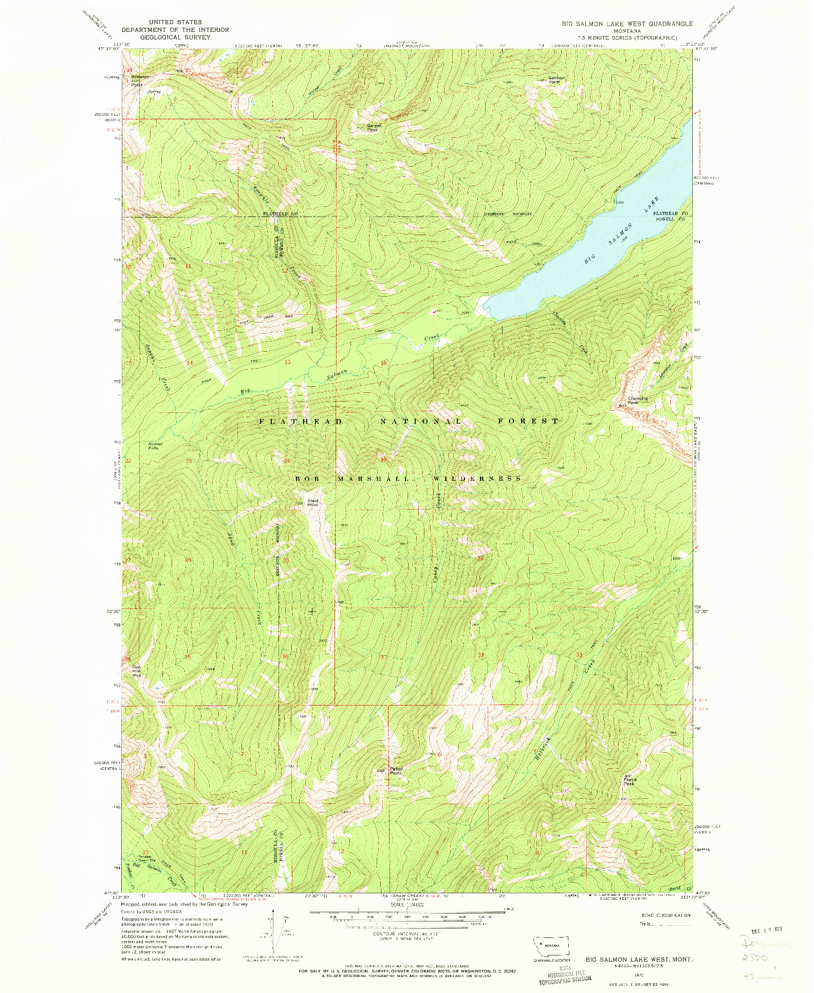 USGS 1:24000-SCALE QUADRANGLE FOR BIG SALMON LAKE WEST, MT 1970
