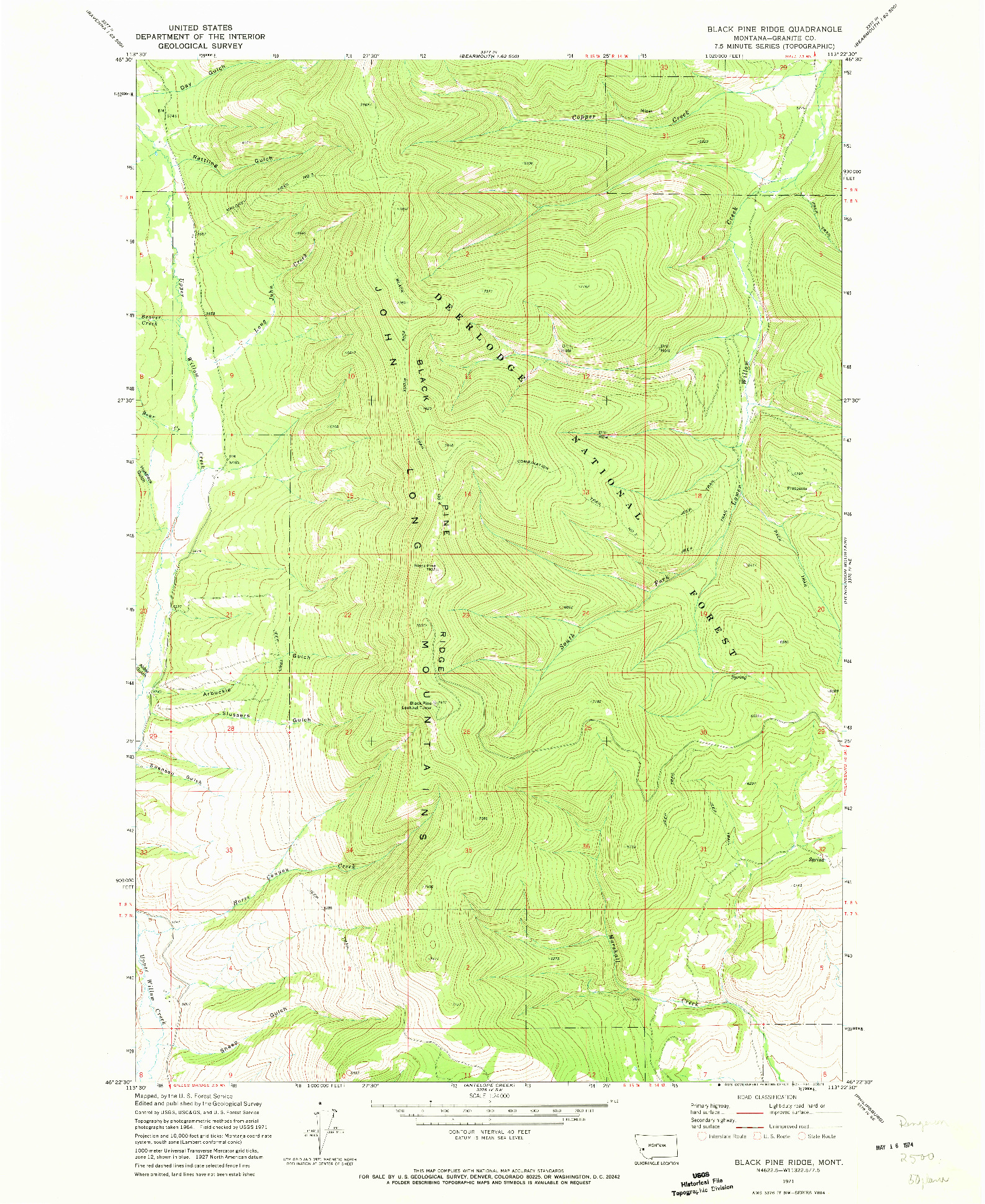USGS 1:24000-SCALE QUADRANGLE FOR BLACK PINE RIDGE, MT 1971