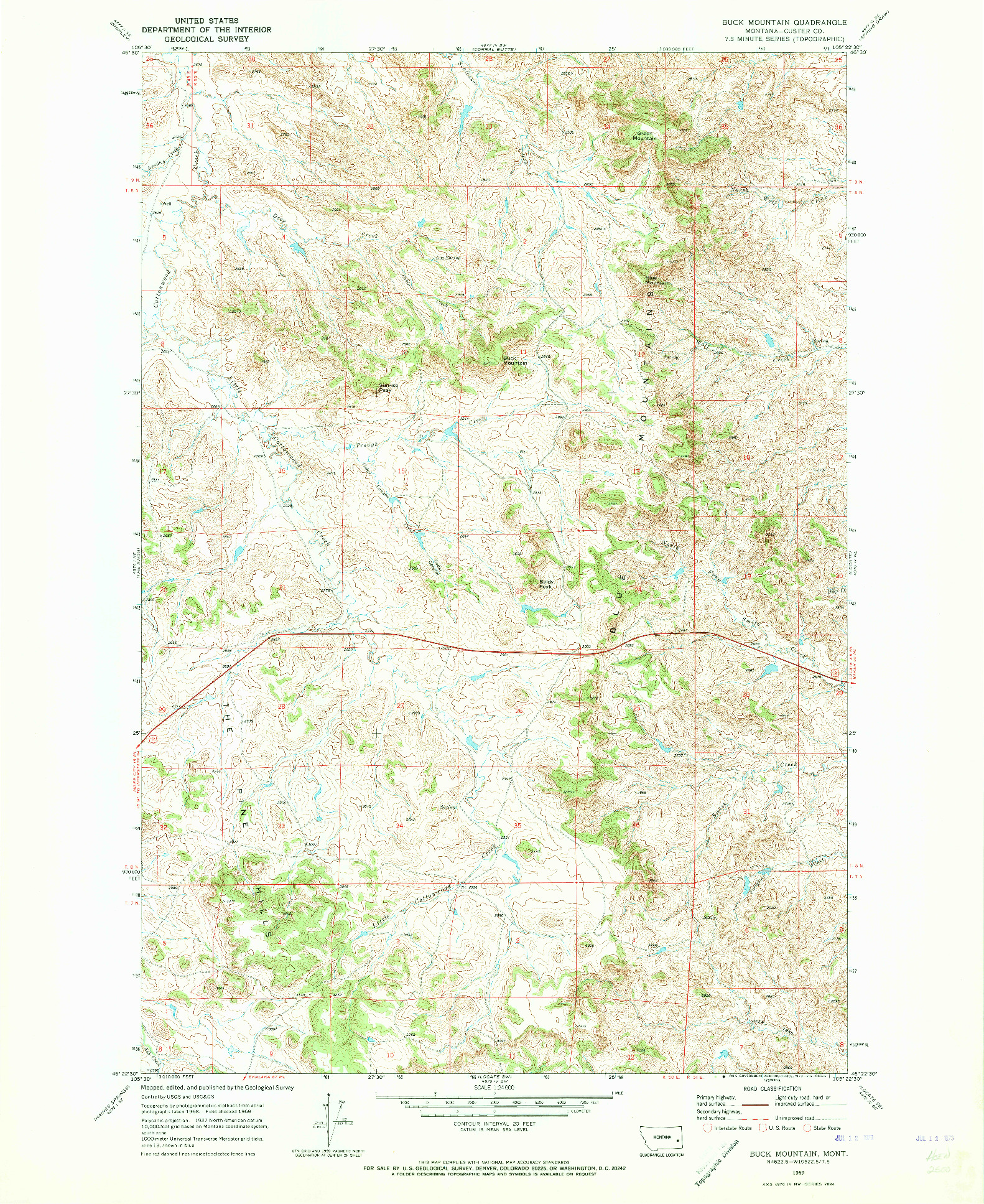 USGS 1:24000-SCALE QUADRANGLE FOR BUCK MOUNTAIN, MT 1969