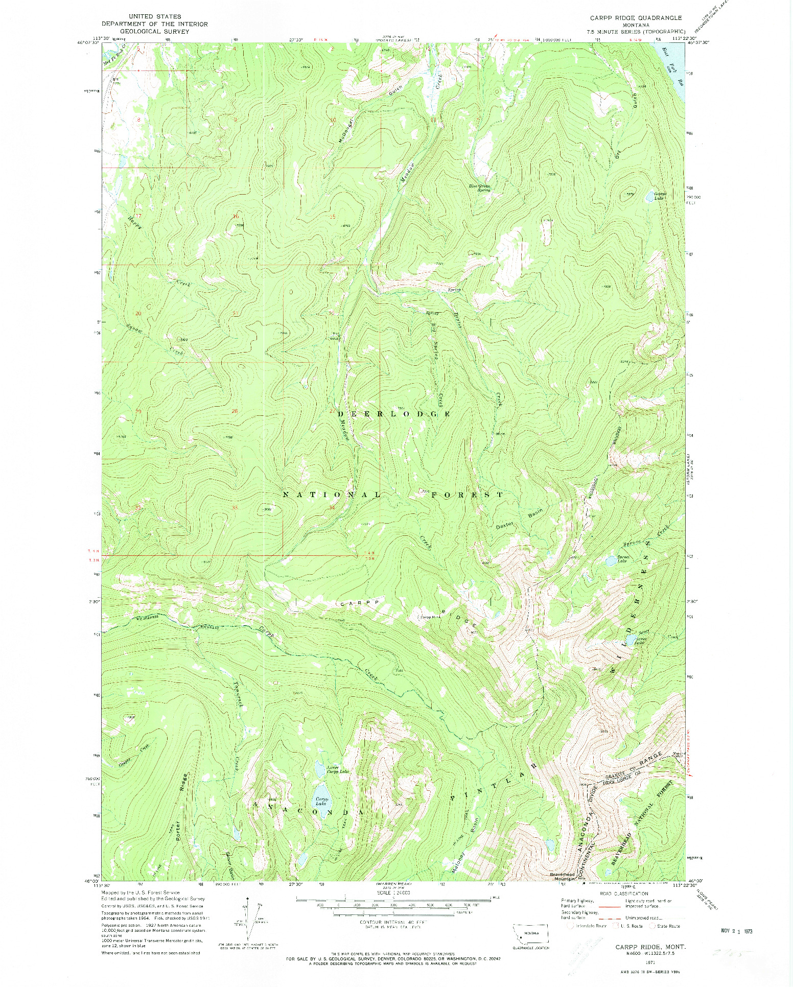 USGS 1:24000-SCALE QUADRANGLE FOR CARPP RIDGE, MT 1971