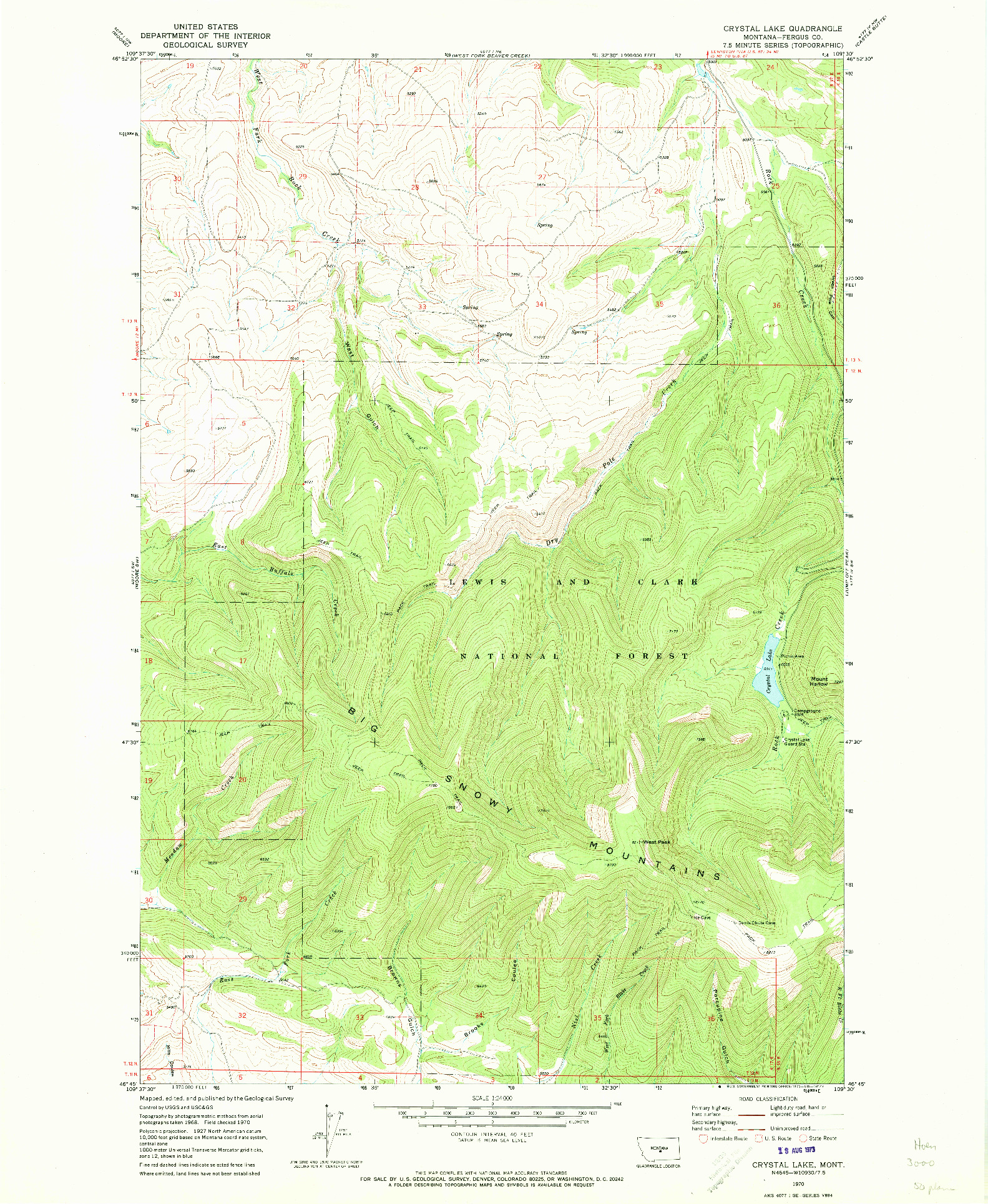 USGS 1:24000-SCALE QUADRANGLE FOR CRYSTAL LAKE, MT 1970