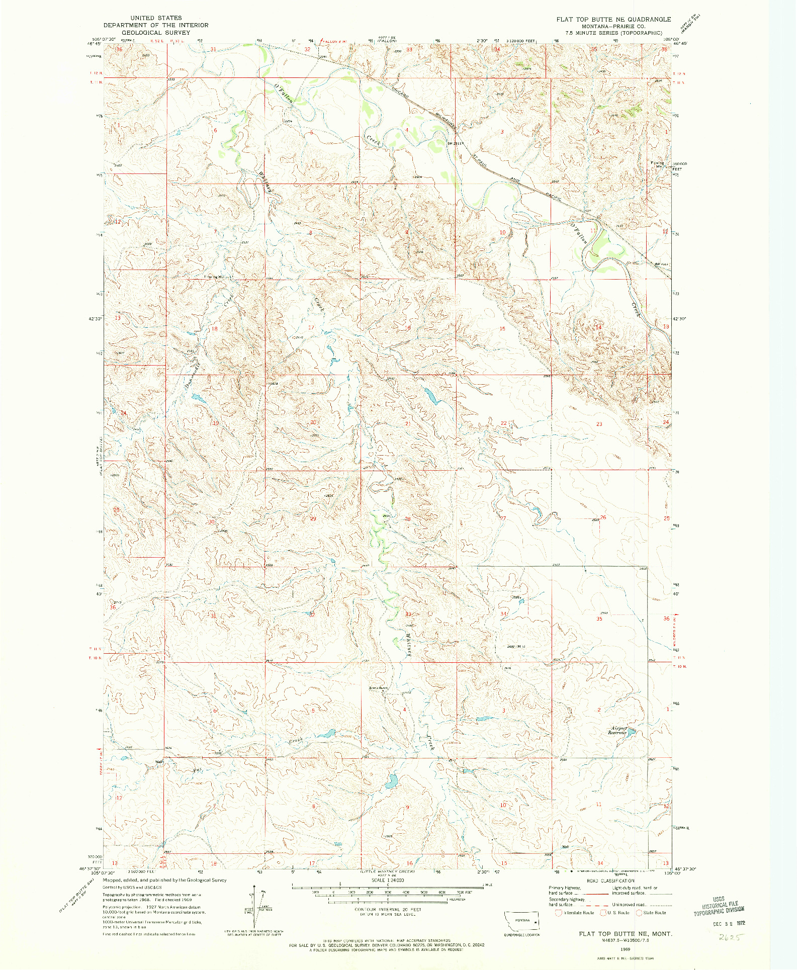 USGS 1:24000-SCALE QUADRANGLE FOR FLAT TOP BUTTE NE, MT 1969