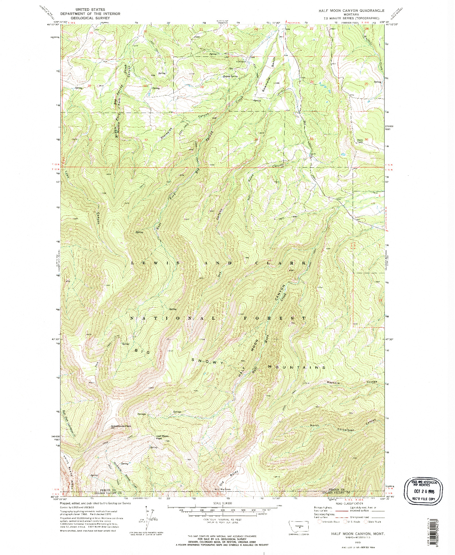 USGS 1:24000-SCALE QUADRANGLE FOR HALF MOON CANYON, MT 1970