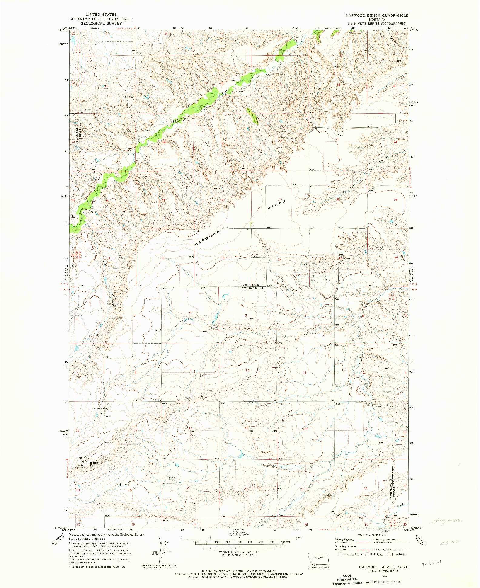 USGS 1:24000-SCALE QUADRANGLE FOR HARWOOD BENCH, MT 1970