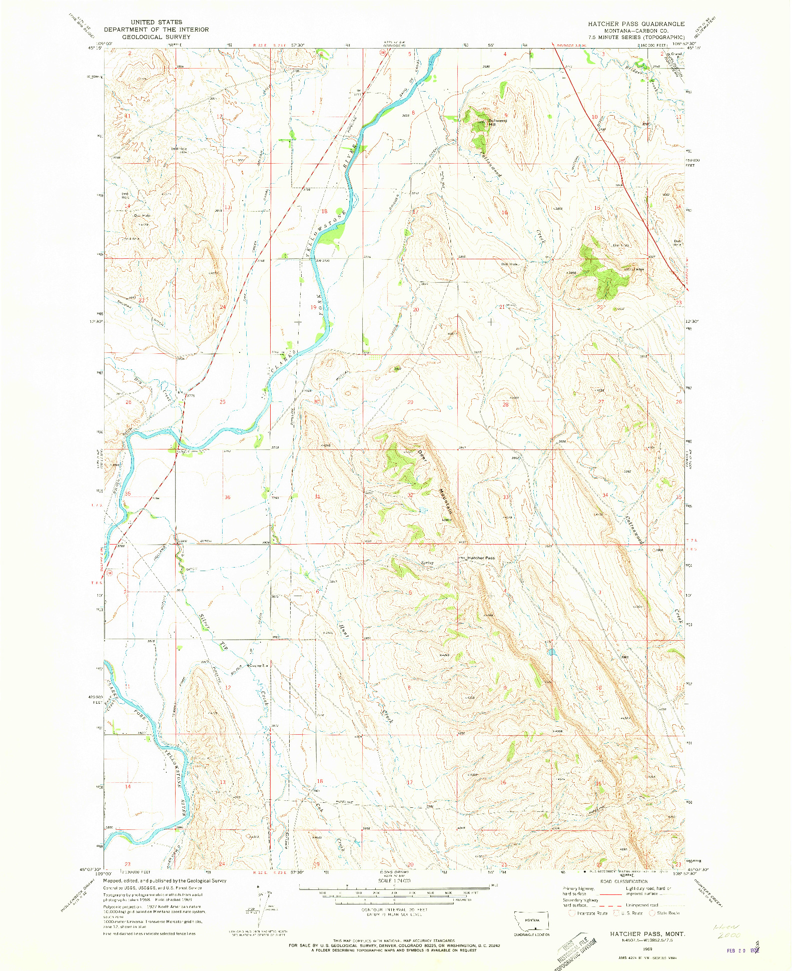 USGS 1:24000-SCALE QUADRANGLE FOR HATCHER PASS, MT 1969