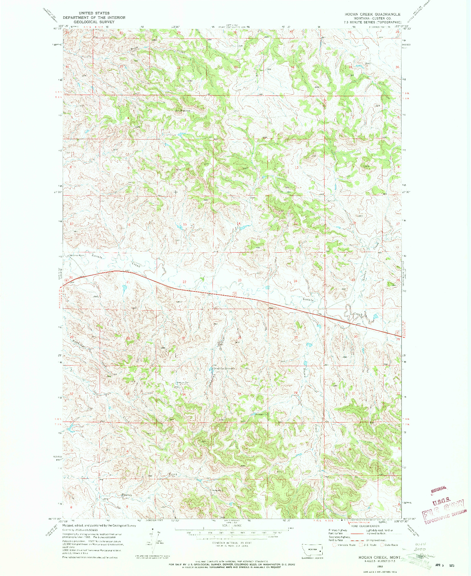 USGS 1:24000-SCALE QUADRANGLE FOR HOGAN CREEK, MT 1969