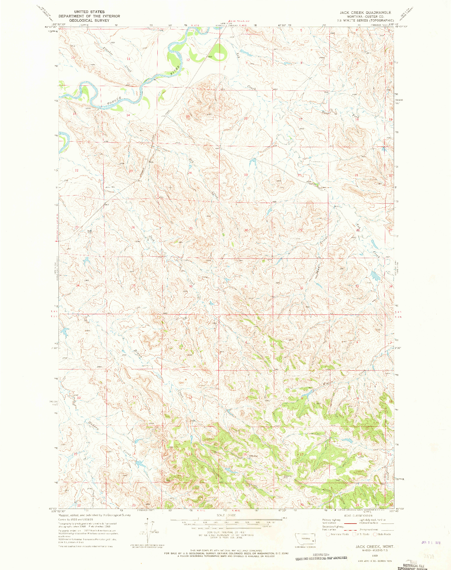 USGS 1:24000-SCALE QUADRANGLE FOR JACK CREEK, MT 1969