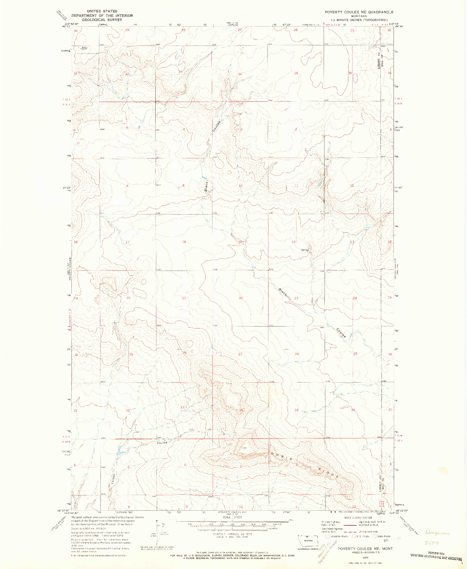USGS 1:24000-SCALE QUADRANGLE FOR POVERTY COULEE NE, MT 1970