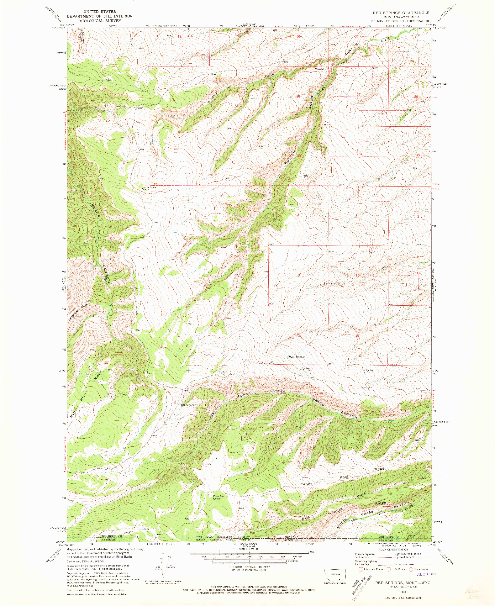 USGS 1:24000-SCALE QUADRANGLE FOR RED SPRINGS, MT 1969