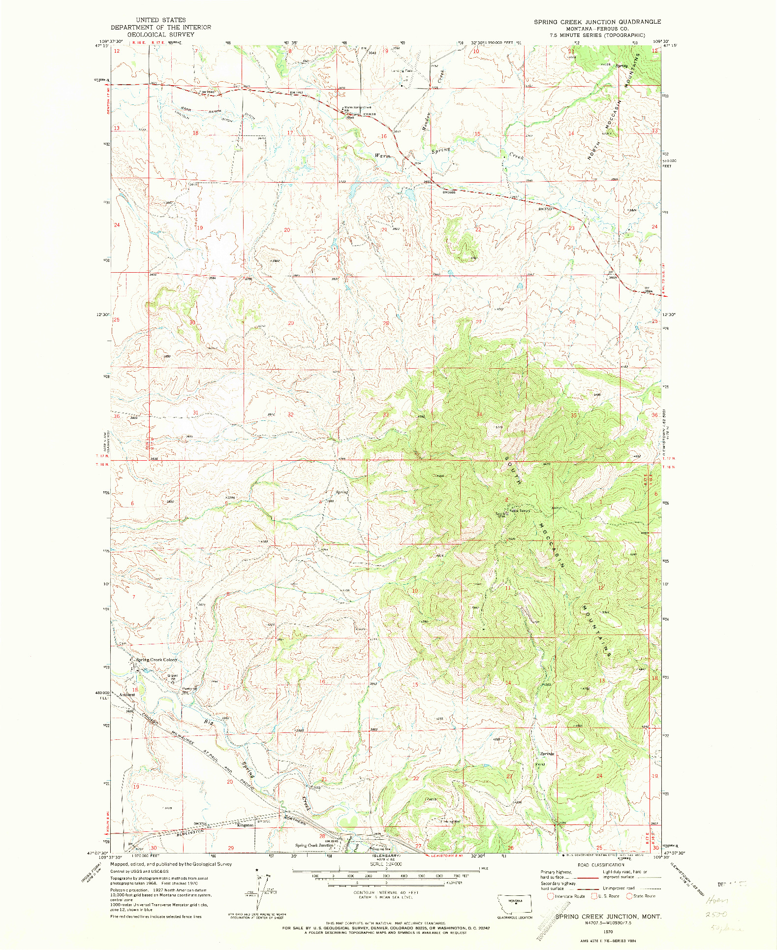 USGS 1:24000-SCALE QUADRANGLE FOR SPRING CREEK JUNCTION, MT 1970