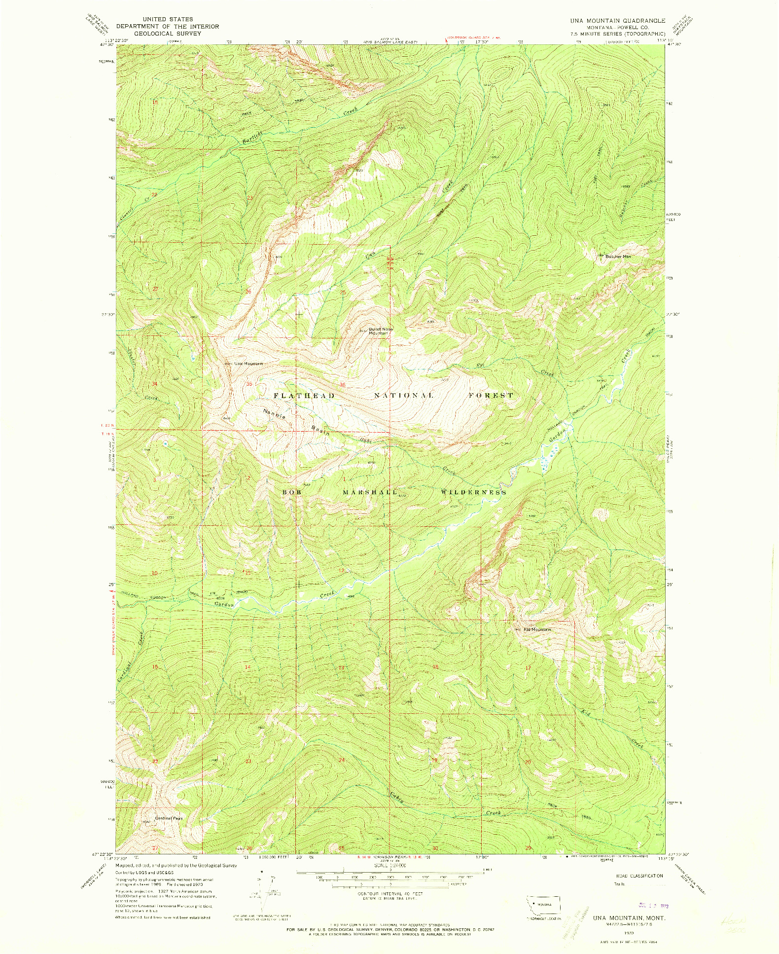USGS 1:24000-SCALE QUADRANGLE FOR UNA MOUNTAIN, MT 1970
