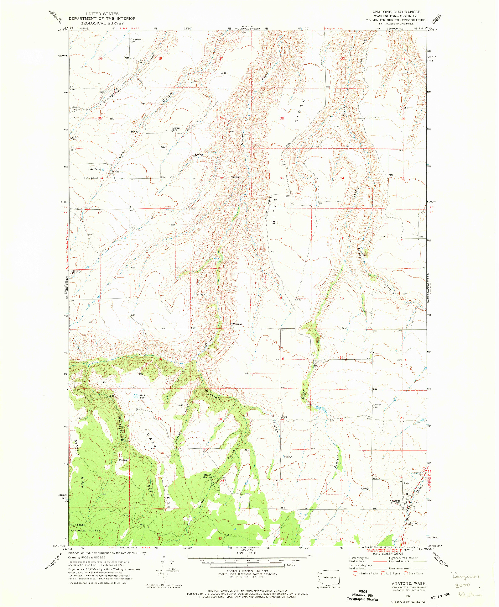 USGS 1:24000-SCALE QUADRANGLE FOR ANATONE, WA 1971
