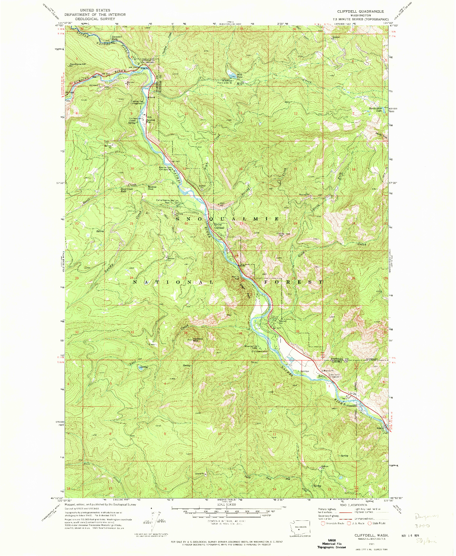 USGS 1:24000-SCALE QUADRANGLE FOR CLIFFDELL, WA 1971