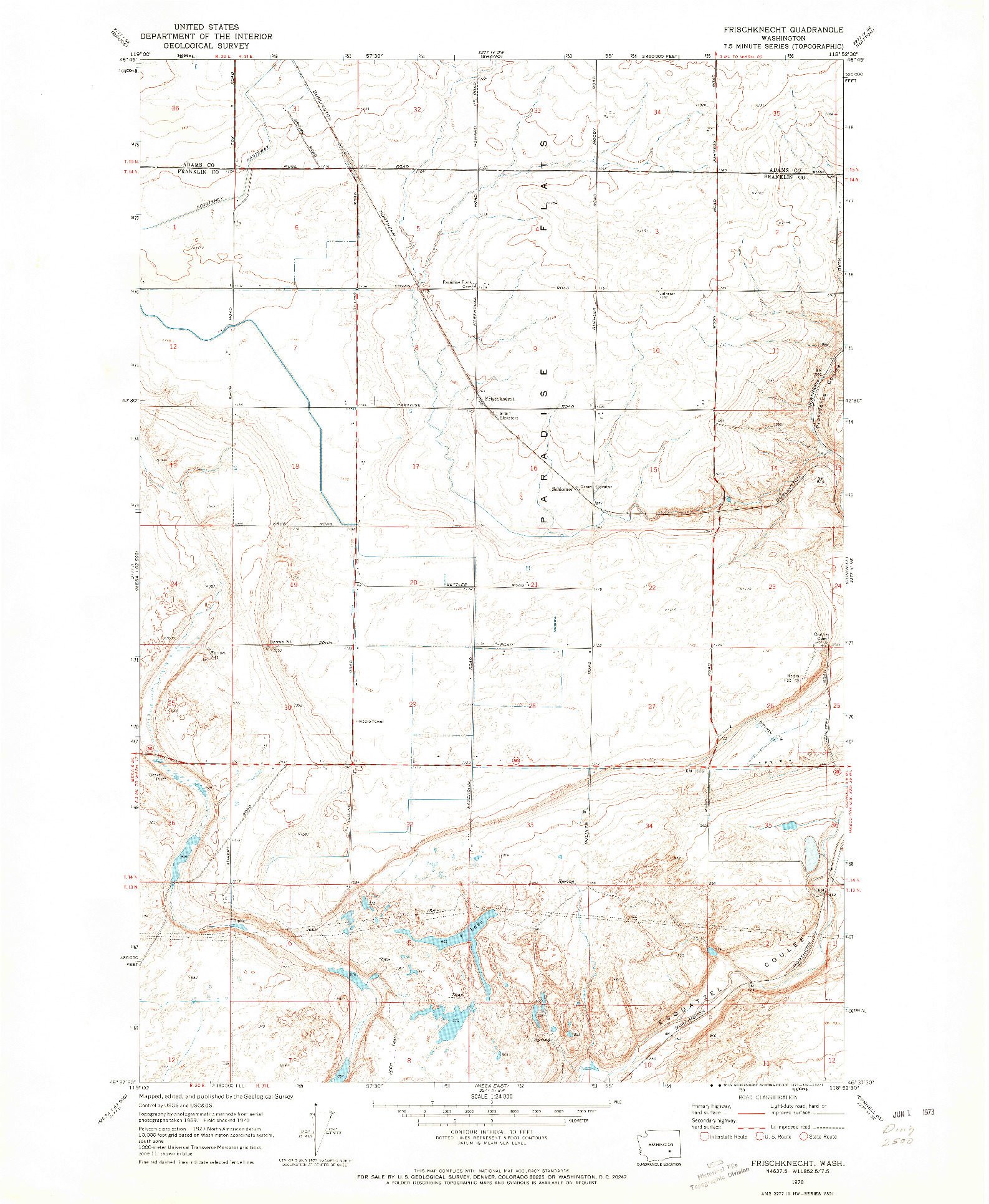 USGS 1:24000-SCALE QUADRANGLE FOR FRISCHKNECHT, WA 1970