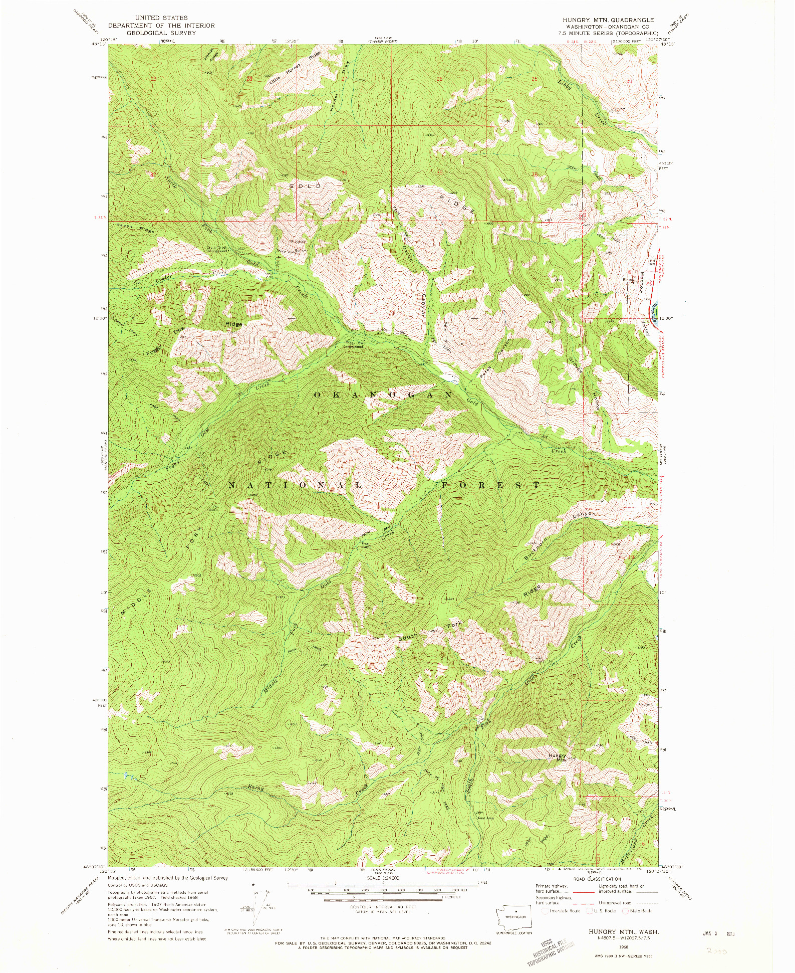 USGS 1:24000-SCALE QUADRANGLE FOR HUNGRY MTN, WA 1968