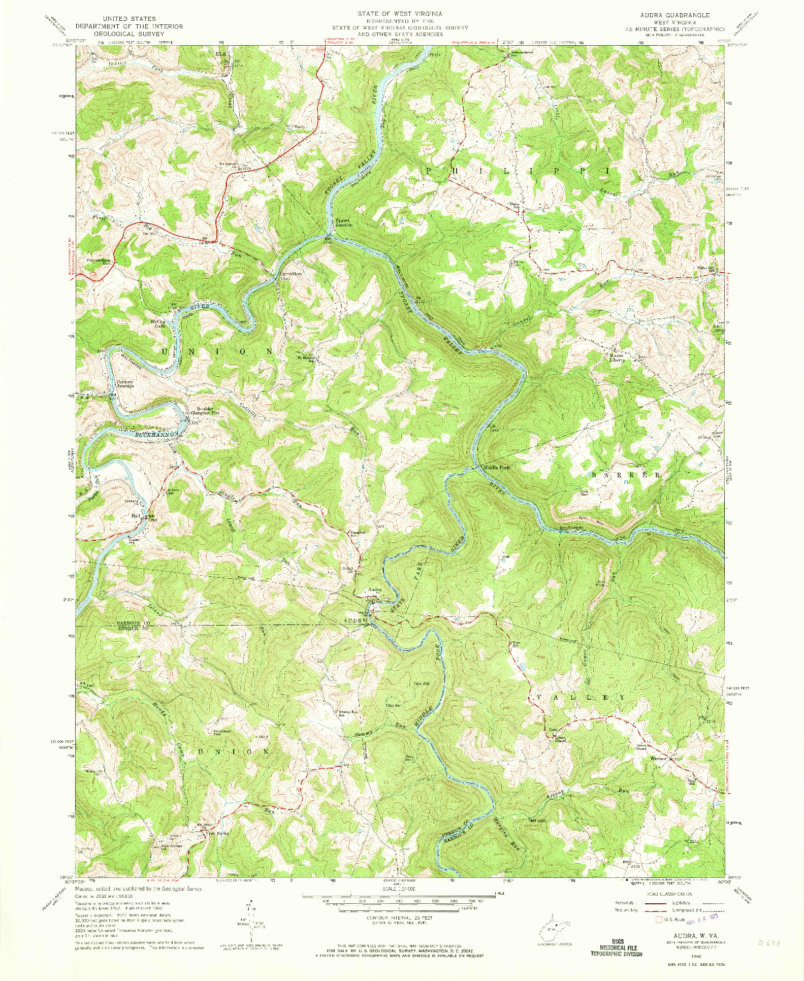 USGS 1:24000-SCALE QUADRANGLE FOR AUDRA, WV 1960