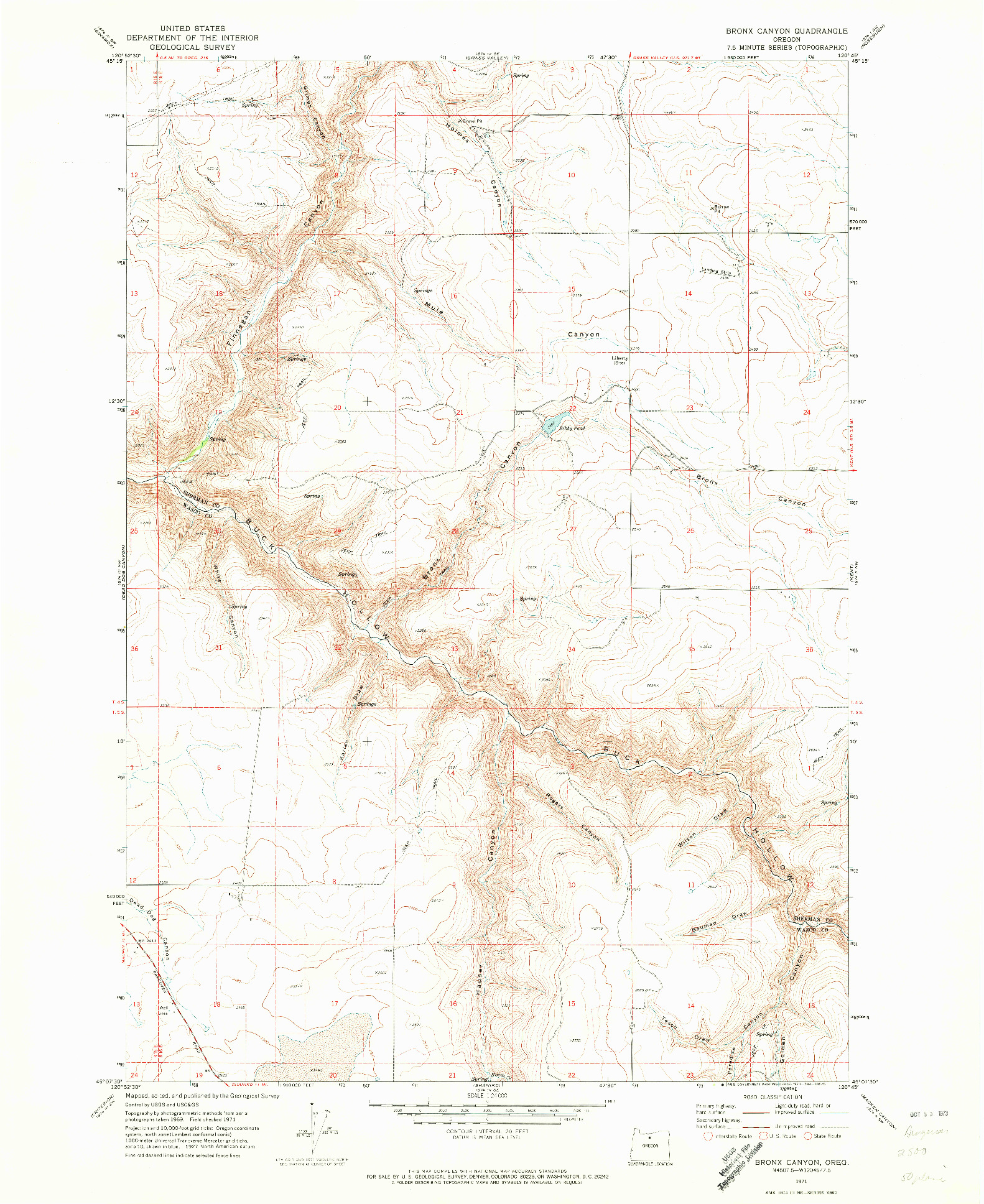 USGS 1:24000-SCALE QUADRANGLE FOR BRONX CANYON, OR 1971