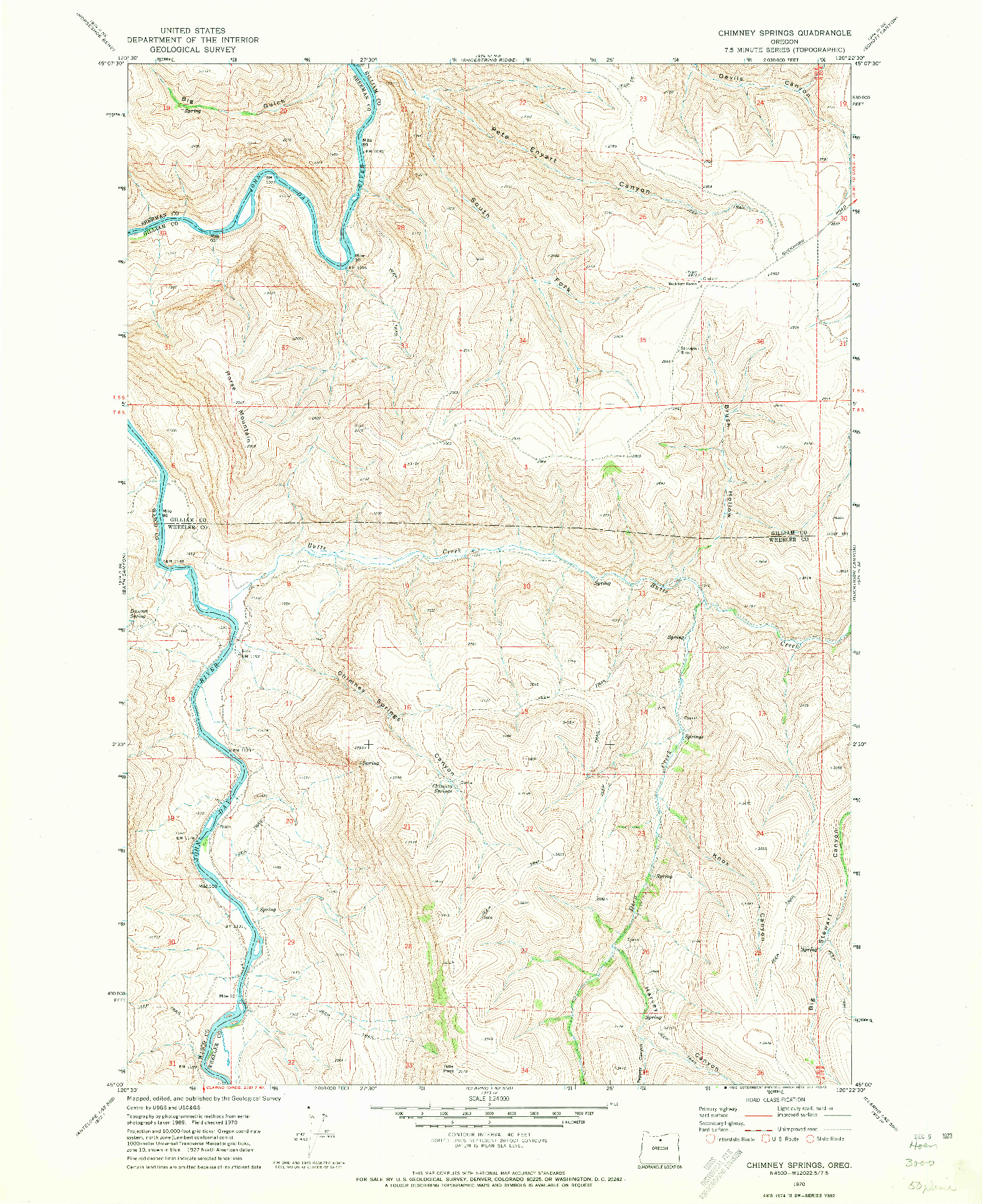 USGS 1:24000-SCALE QUADRANGLE FOR CHIMNEY SPRINGS, OR 1970