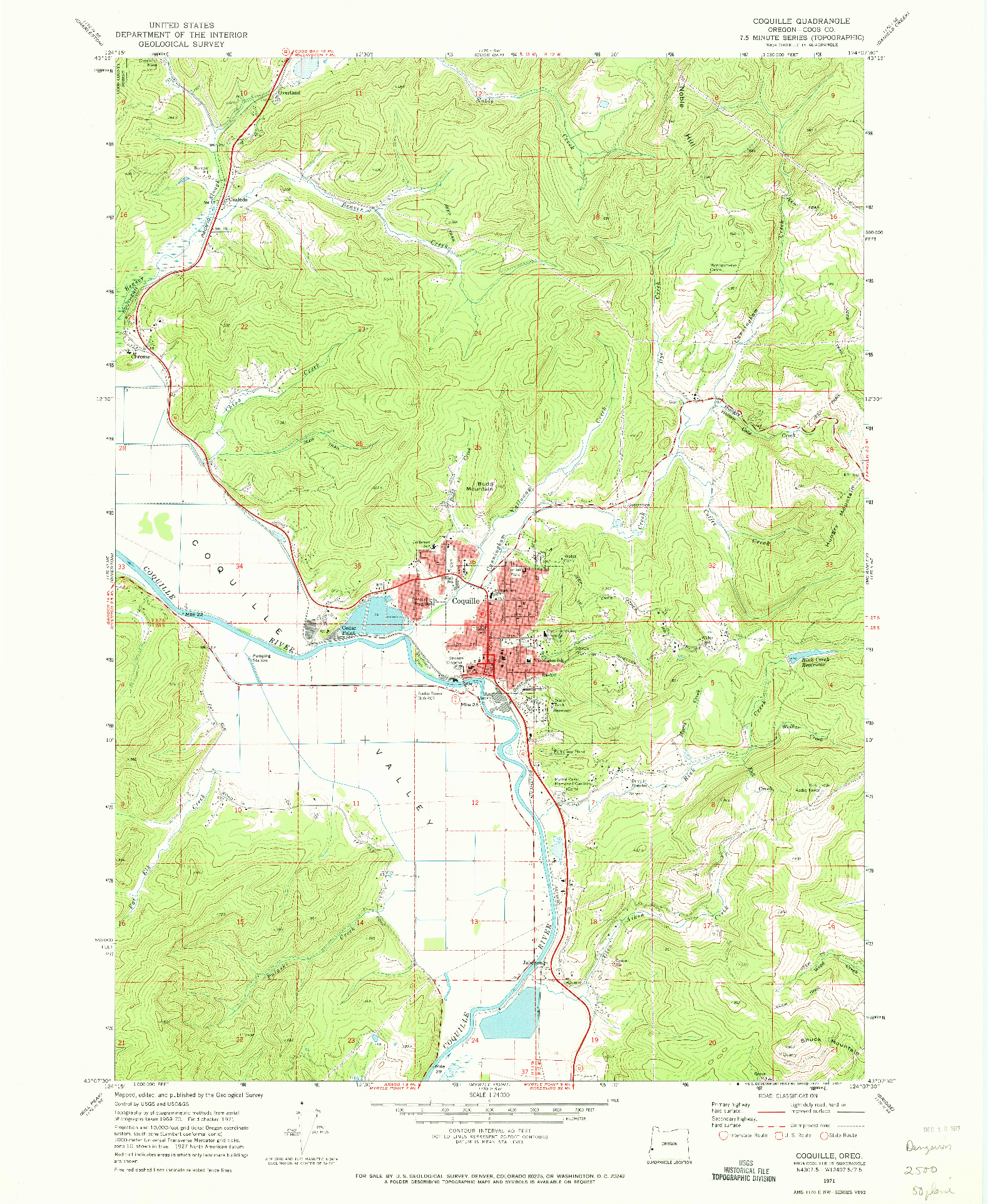 USGS 1:24000-SCALE QUADRANGLE FOR COQUILLE, OR 1971